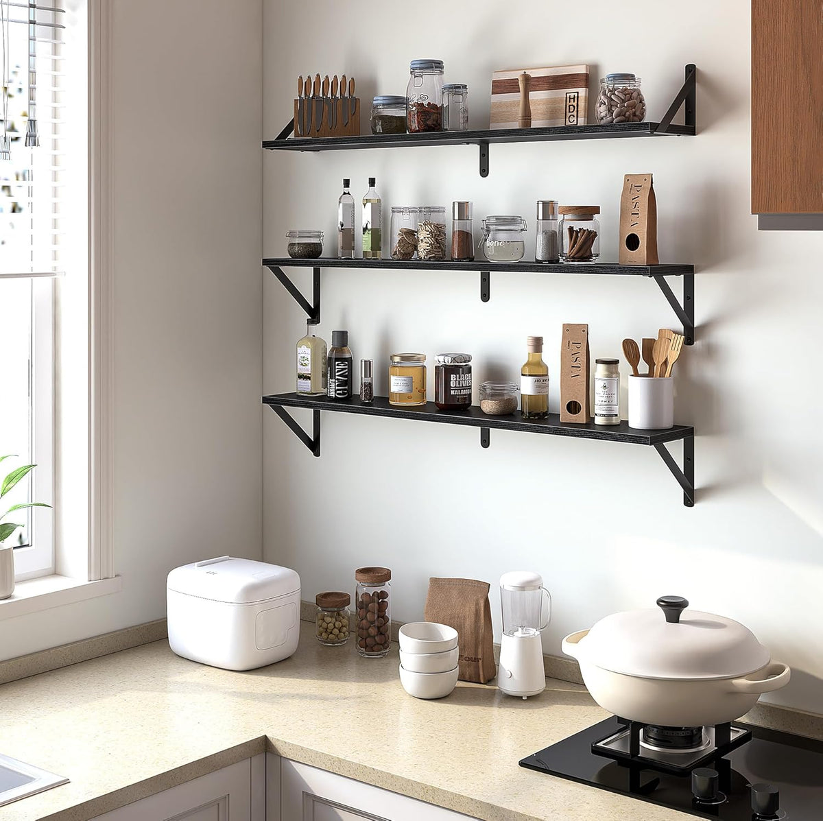 Heimlove Floating Shelves for Wall, 36 Inch Long Wood Floating Bookshelf Set of 3, Wall Mounted