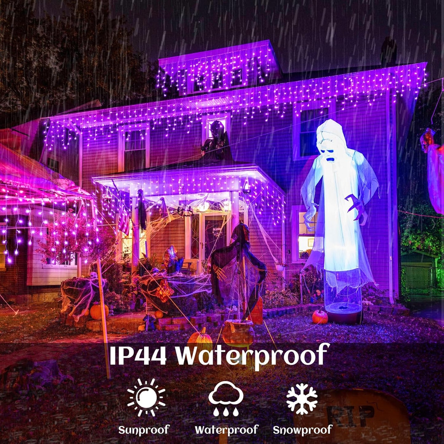 66ft Purple Halloween Lights Outdoor, 640 LED Icicle Lights for Outside Indoor Twinkle Lights with