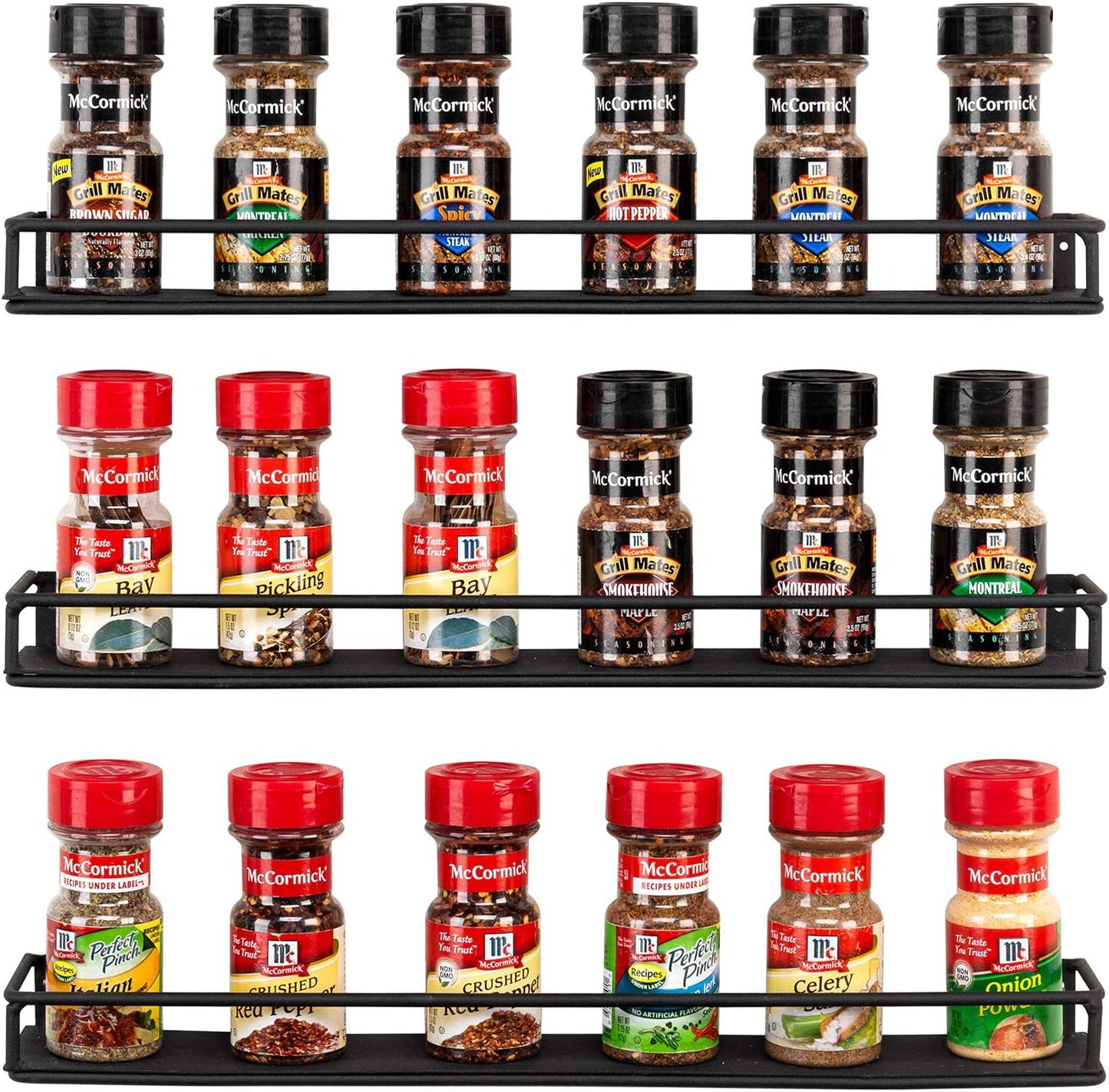 MyGift Set of 3 Wall-Mounted Black Metal Nail Polish and Essential Oils Display Shelves, Kitchen