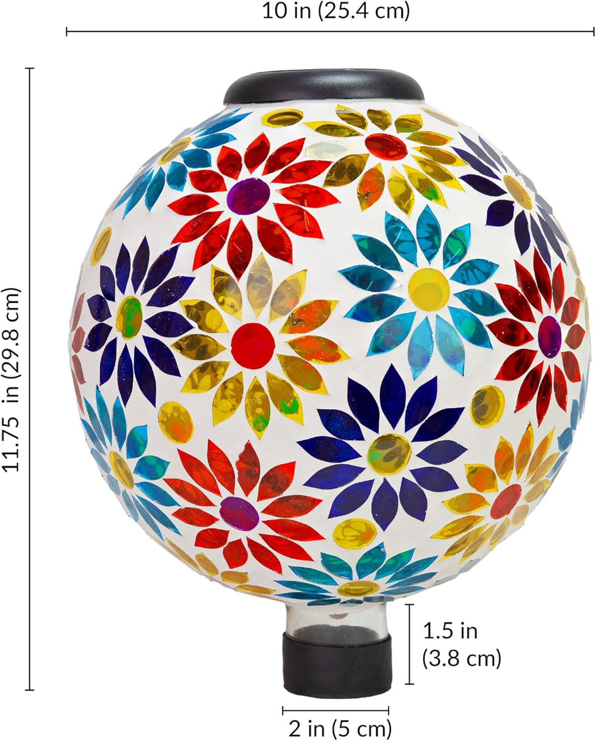 Sunnydaze 10 inch Solar Gazing Ball for Garden - Glass Outdoor Gazing Globe - Midsummer Dahlias