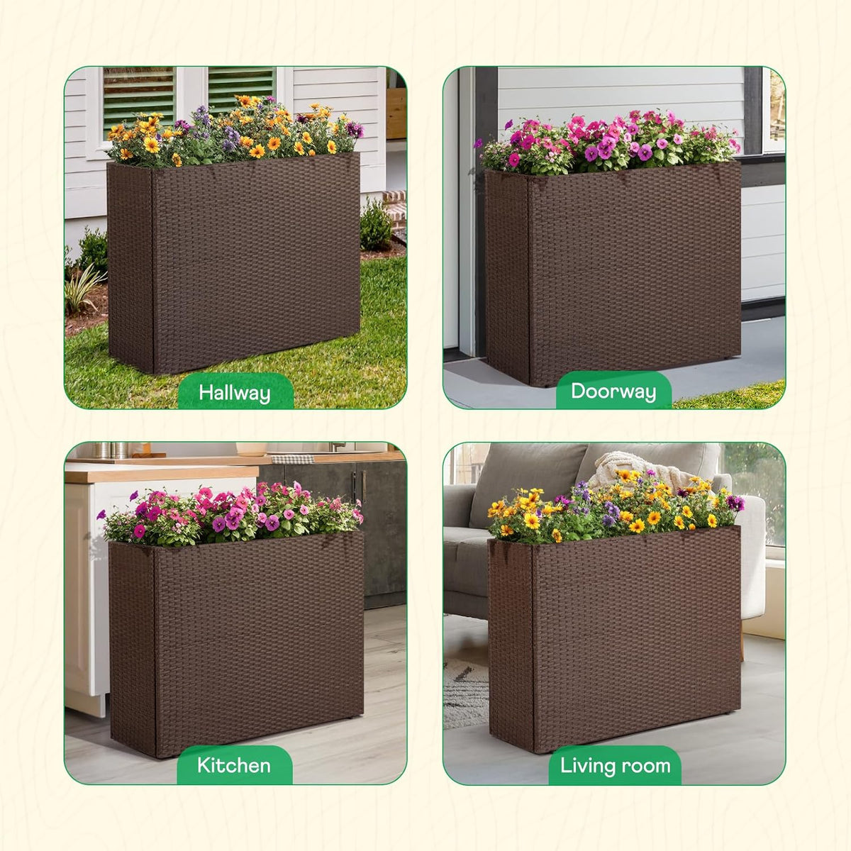 IDZO All Weather Wicker Planter Raised Garden Bed, 24 in Tall Round Rattan Flower Pots, Durable