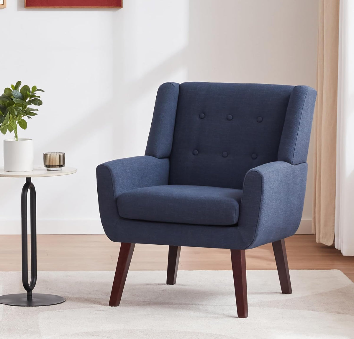 HUIMO Accent Chairs Set of 4, Upholstered Button Tufted Armchair, Linen Fabric Sofa Chairs for