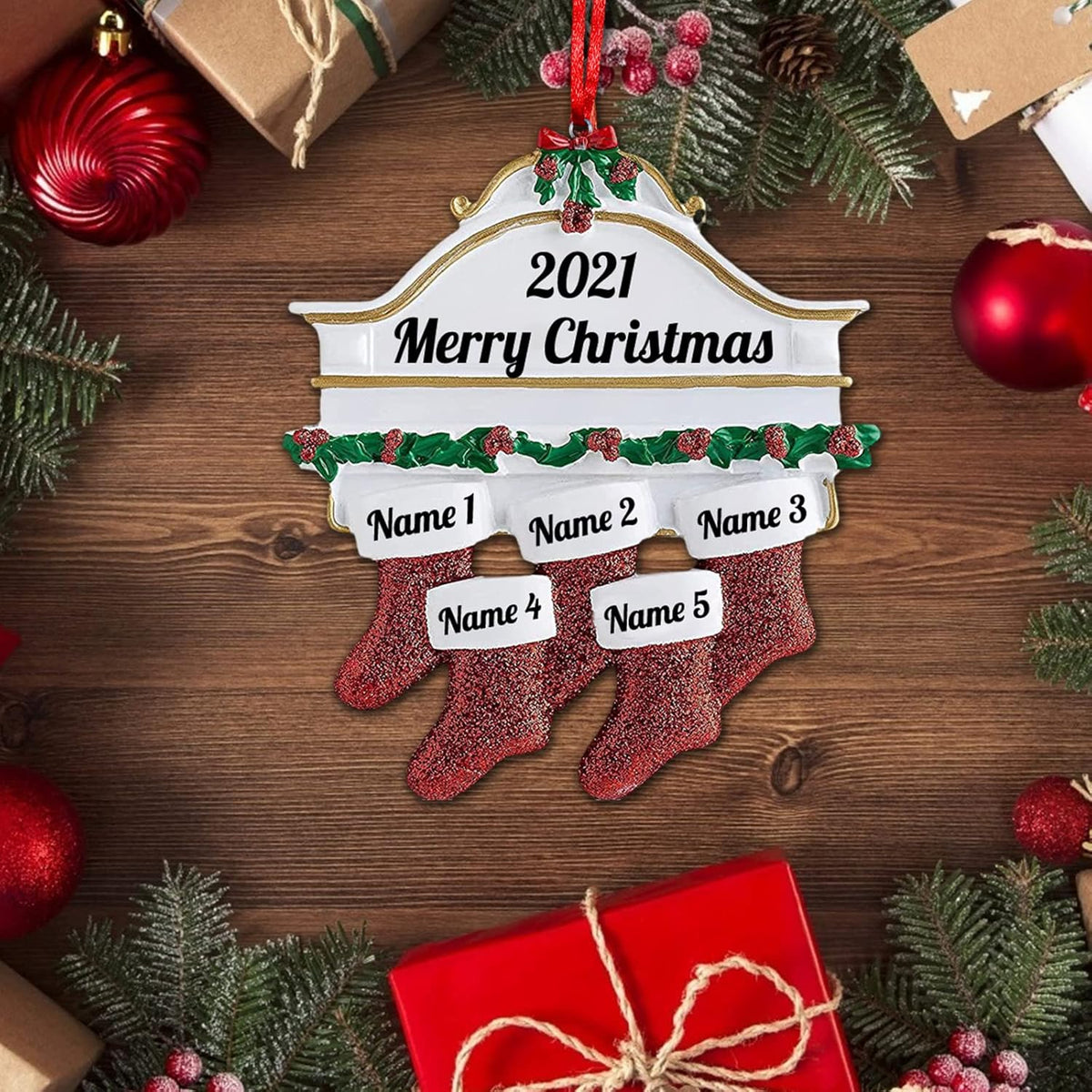 Personalized Christmas Ornaments Family of 2,3,4,5,6,7,8 Custom Christmas Stocking Ornaments with