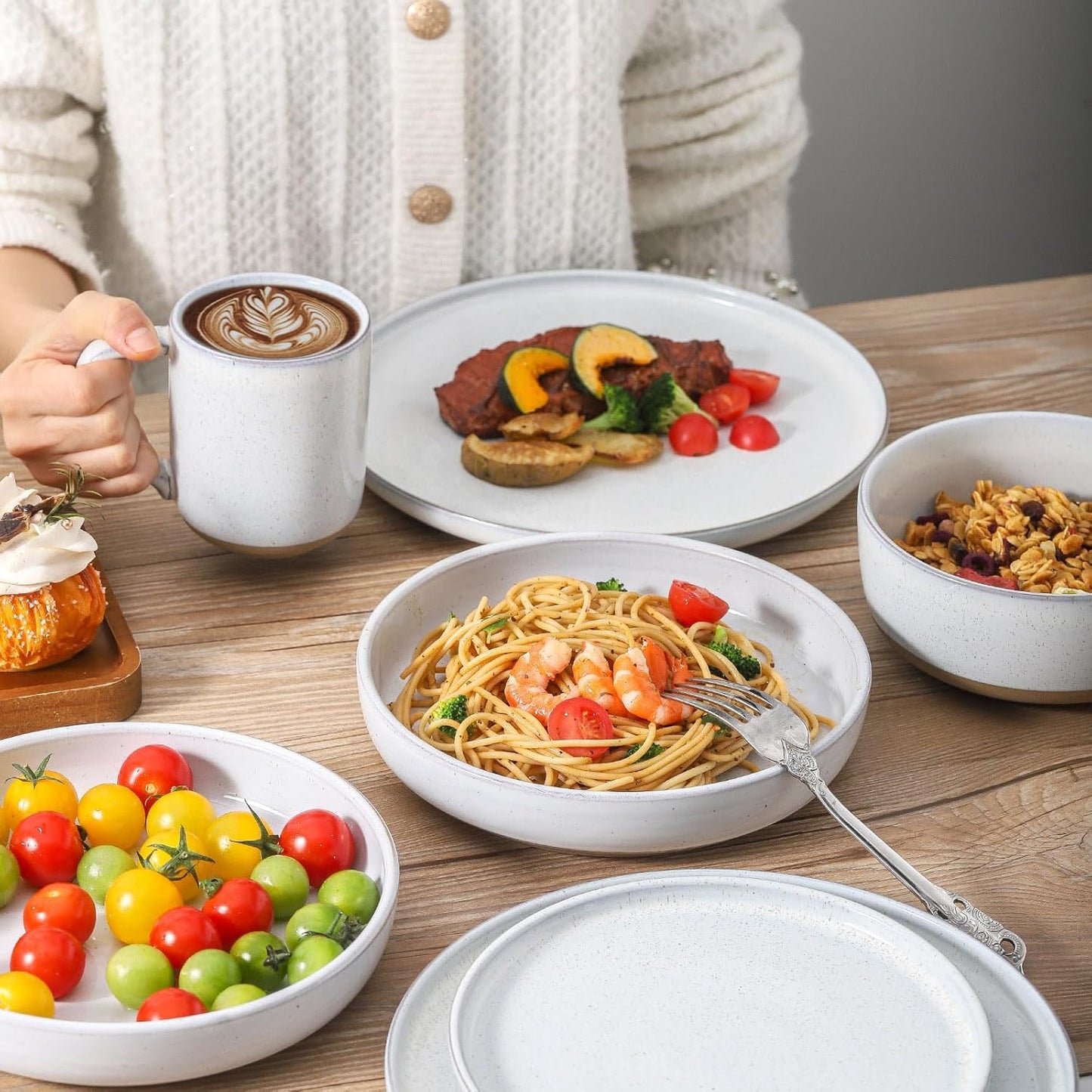 Pasta Bowls 26 OZ,Ceramic Salad Serving Bowls Set of 4,Large 8.2 inch Shallow Bowls Plates for
