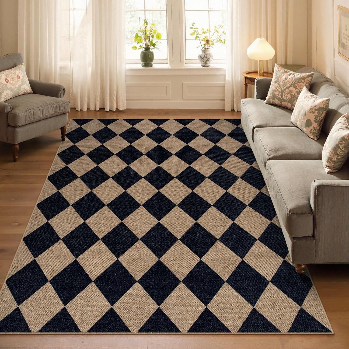 Lahome Checkered Easy Jute Outdoor Rug, 5x7 Area Rugs for Living Room Nature Large Dining Room
