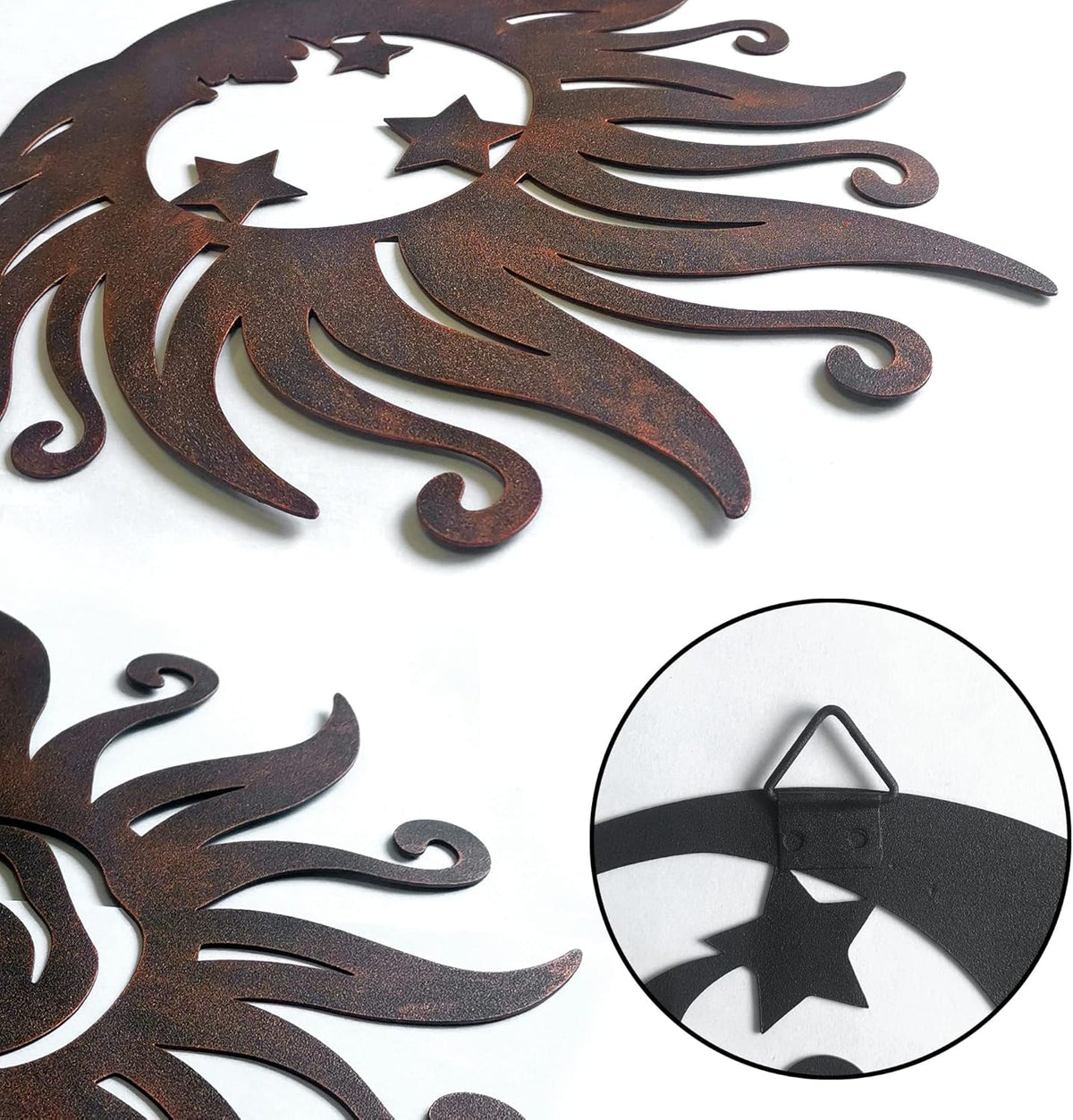 Limygus Sun Moon Wall Hanging, Wall Sculpture, Metal Wall Art Indoor/Outdoor Decor Rust Colored