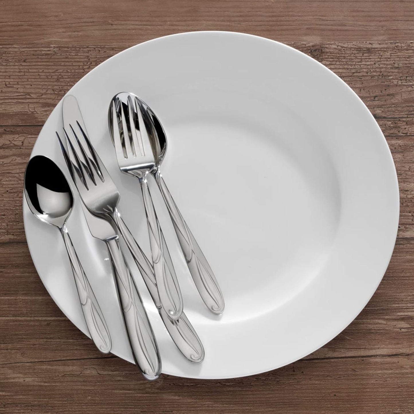 Mikasa Cocoa Blossom 65-Piece Flatware Set for 12, 18/10 Stainless Steel Silverware with Full
