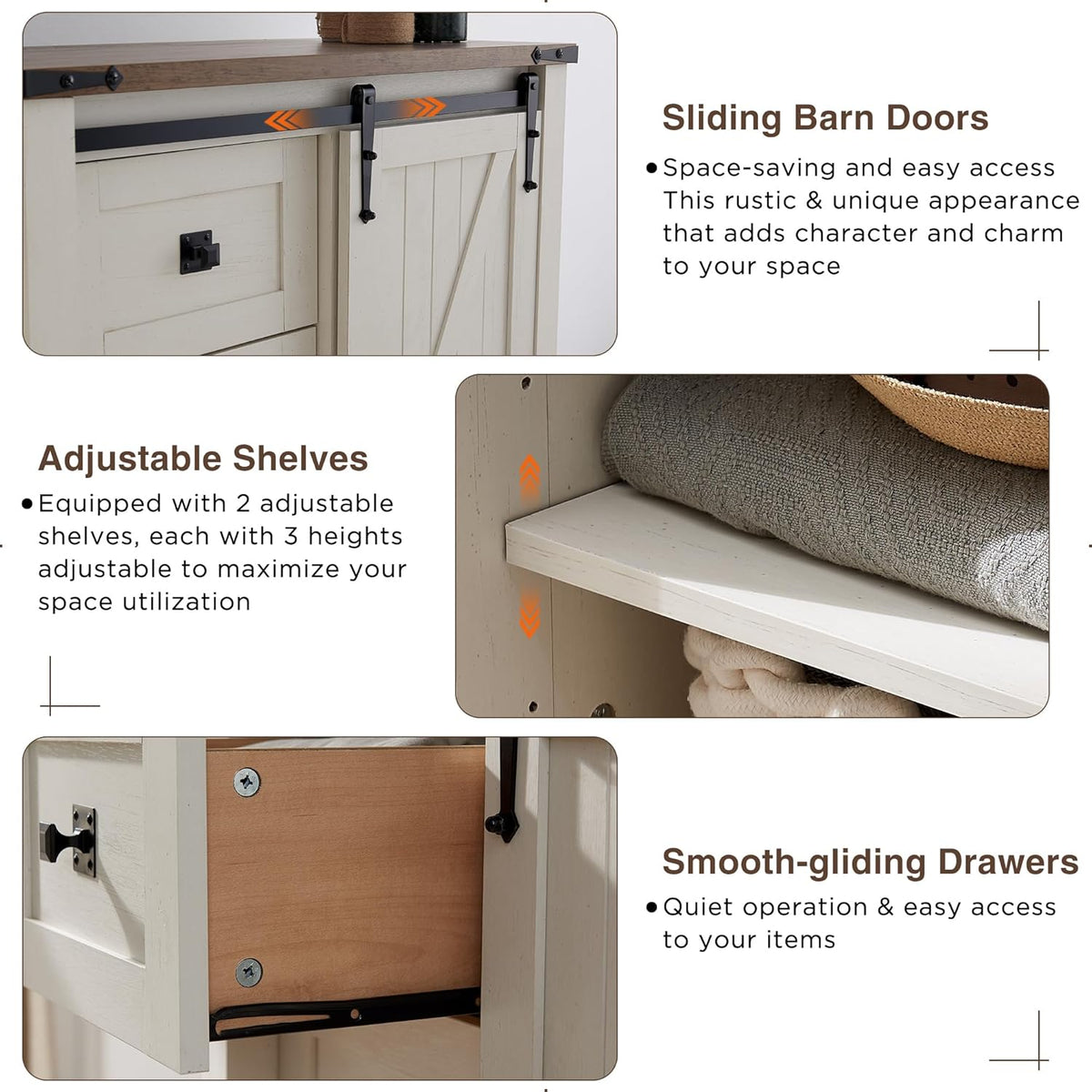 T4TREAM 5 Drawers Dresser for Bedroom w/Sliding Barn Door, Farmhouse Modern Tall Dresser 5 Chest of