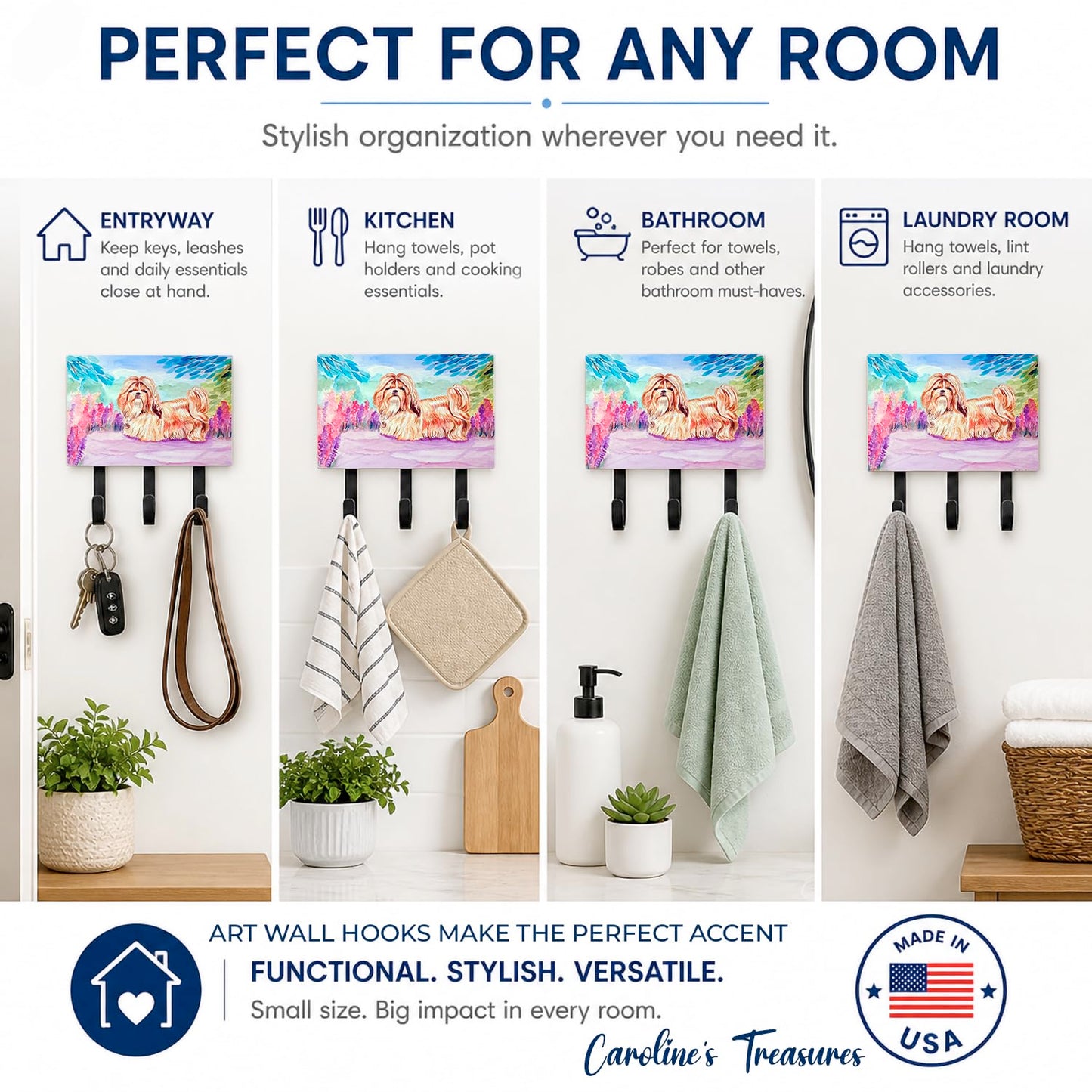 Caroline's Treasures 7136TH68 Shih Tzu Leash or Key Holder, Wall Hooks, Key Hooks Holder, Coat Rack
