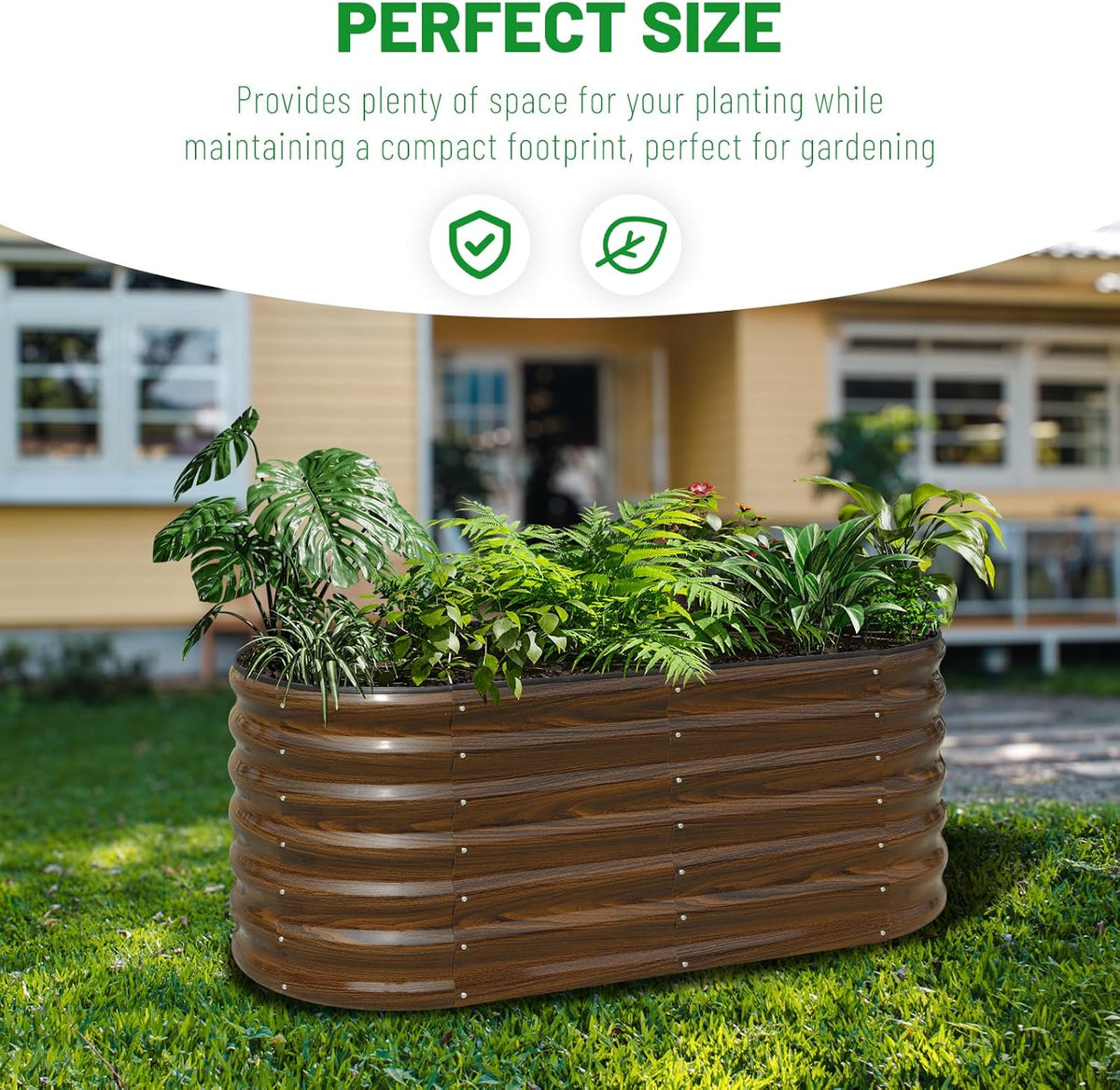 SnugNiture Galvanized Steel Raised Garden Bed, 4x2x2 ft, Outdoor Oval Deep Root Planter Box for