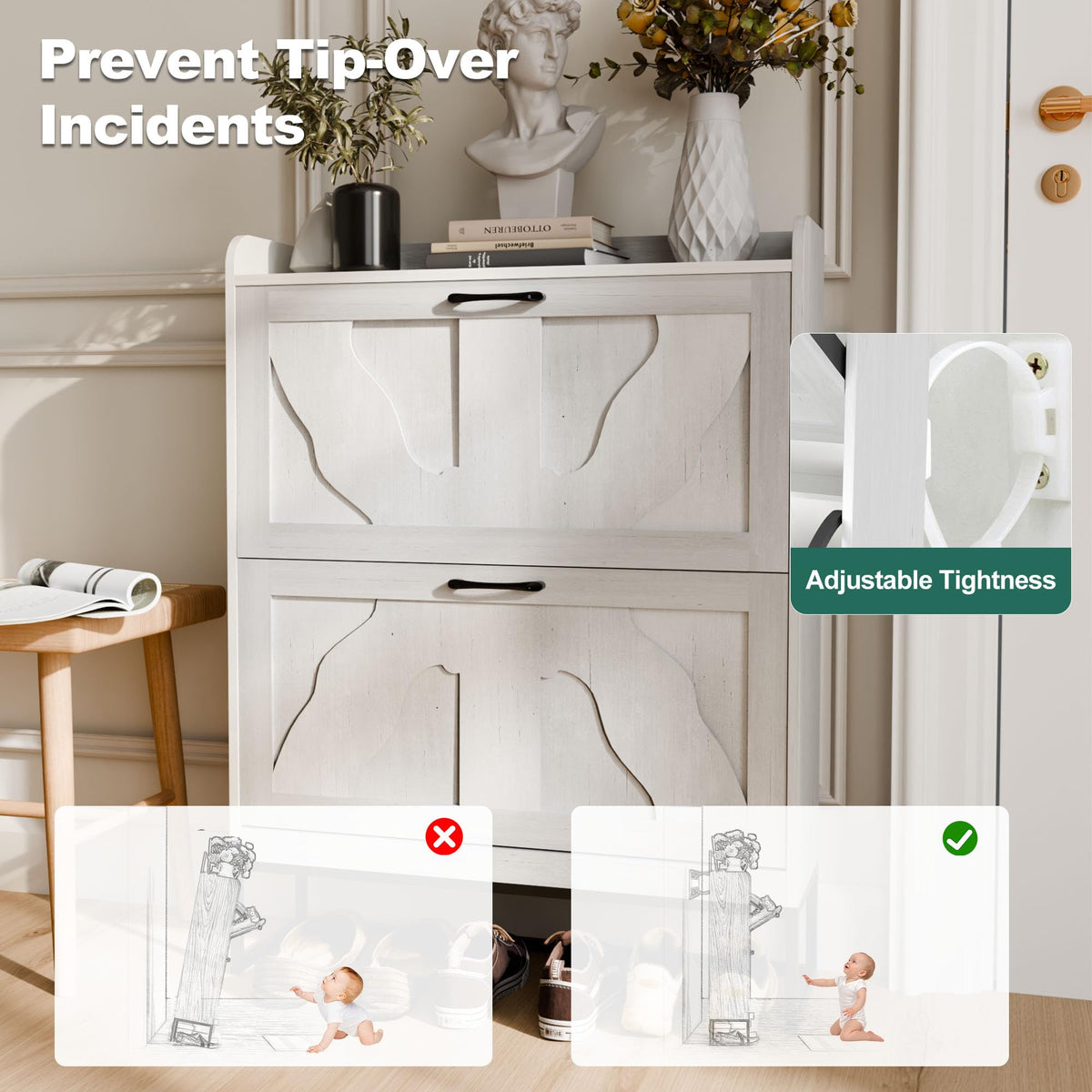infurnic Shoe Storage Cabinet with 2 Flip Drawers, Narrow Shoe Cabinet for Entryway, Freestanding