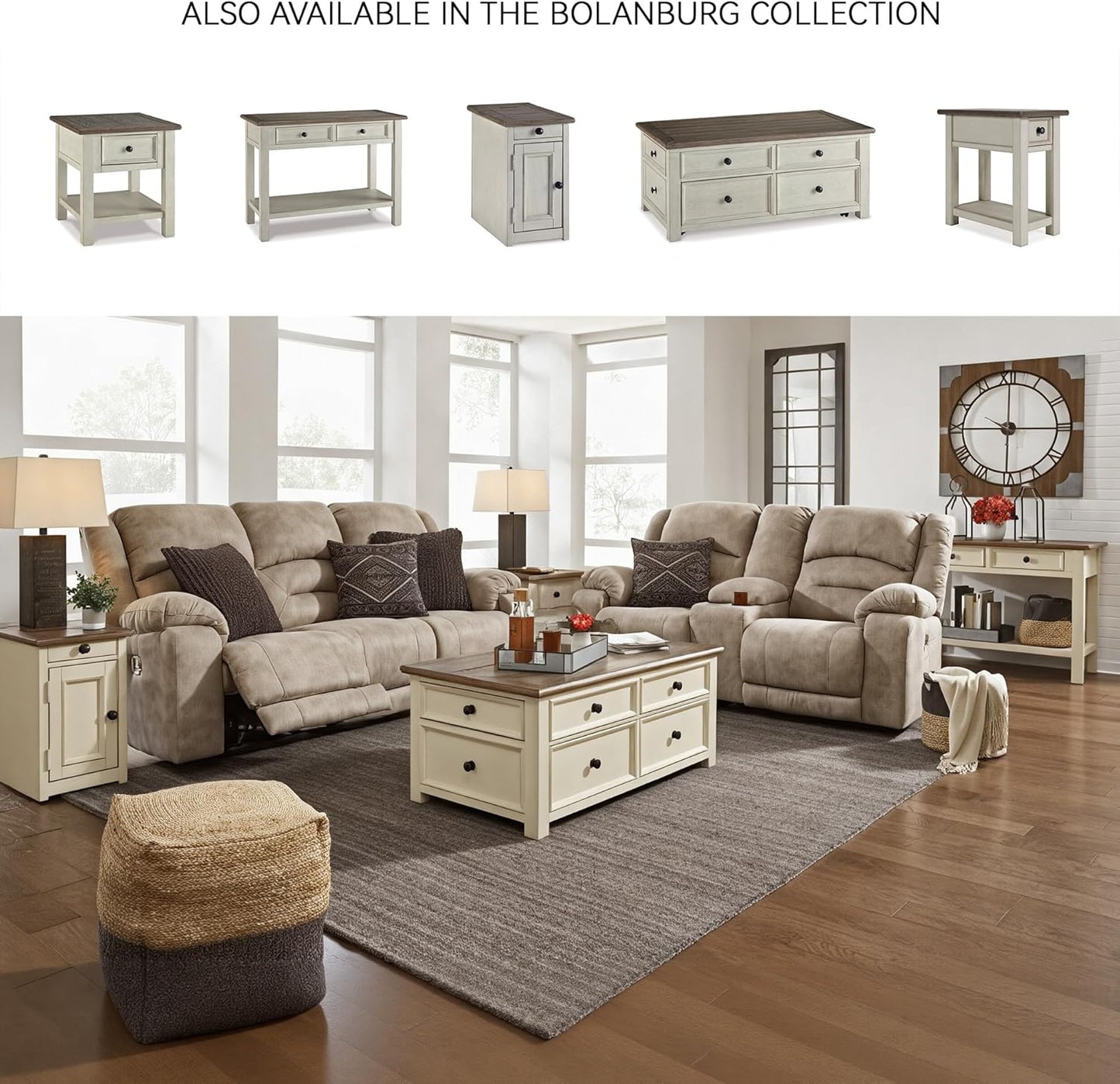 Signature Design by Ashley Bolanburg Farmhouse Lift Top Coffee Table with Drawers, Antique Cream &