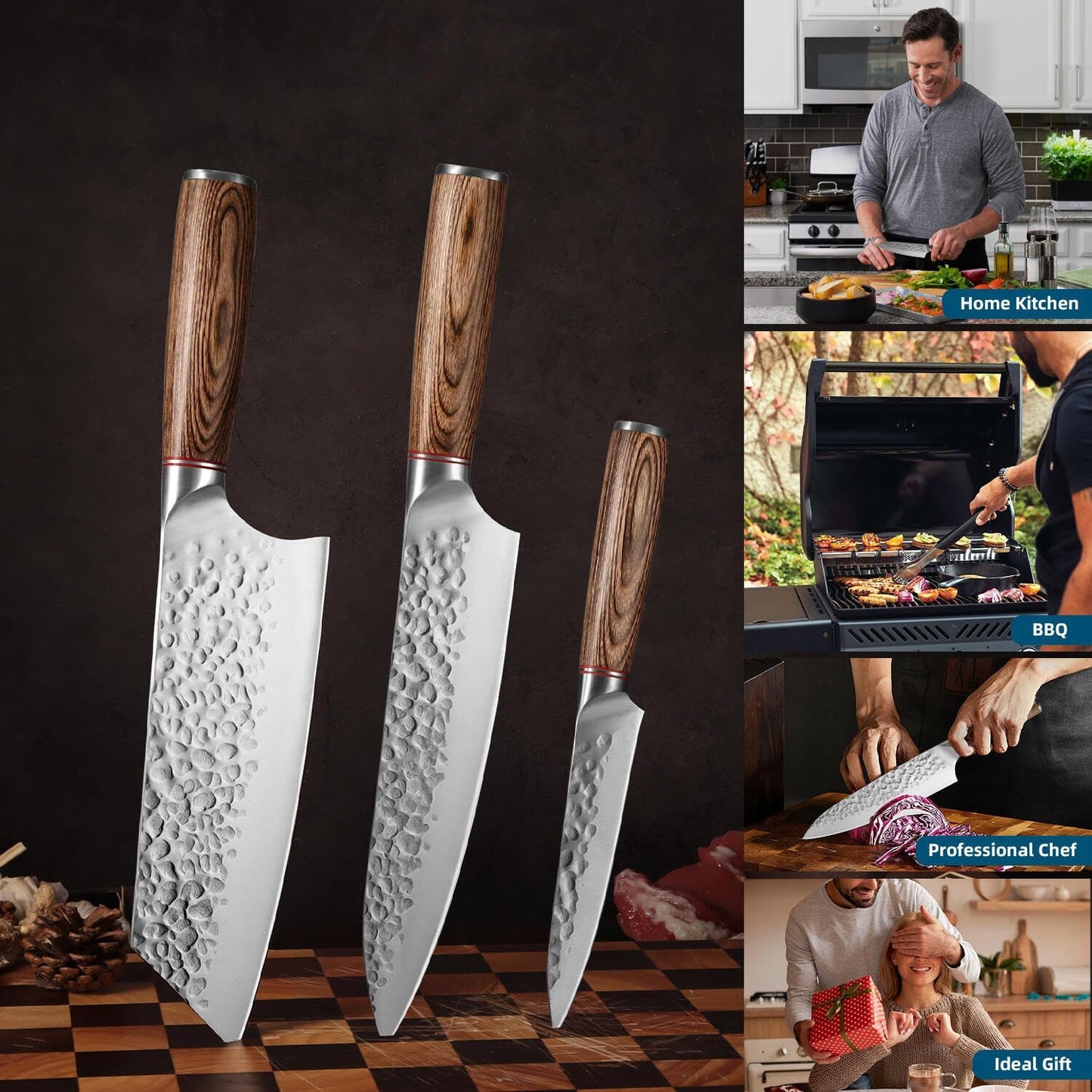 KOFERY 5PCS Chef and BBQ Knife Set with Roll Bag, High Carbon Stainless Steel Knives for Precise