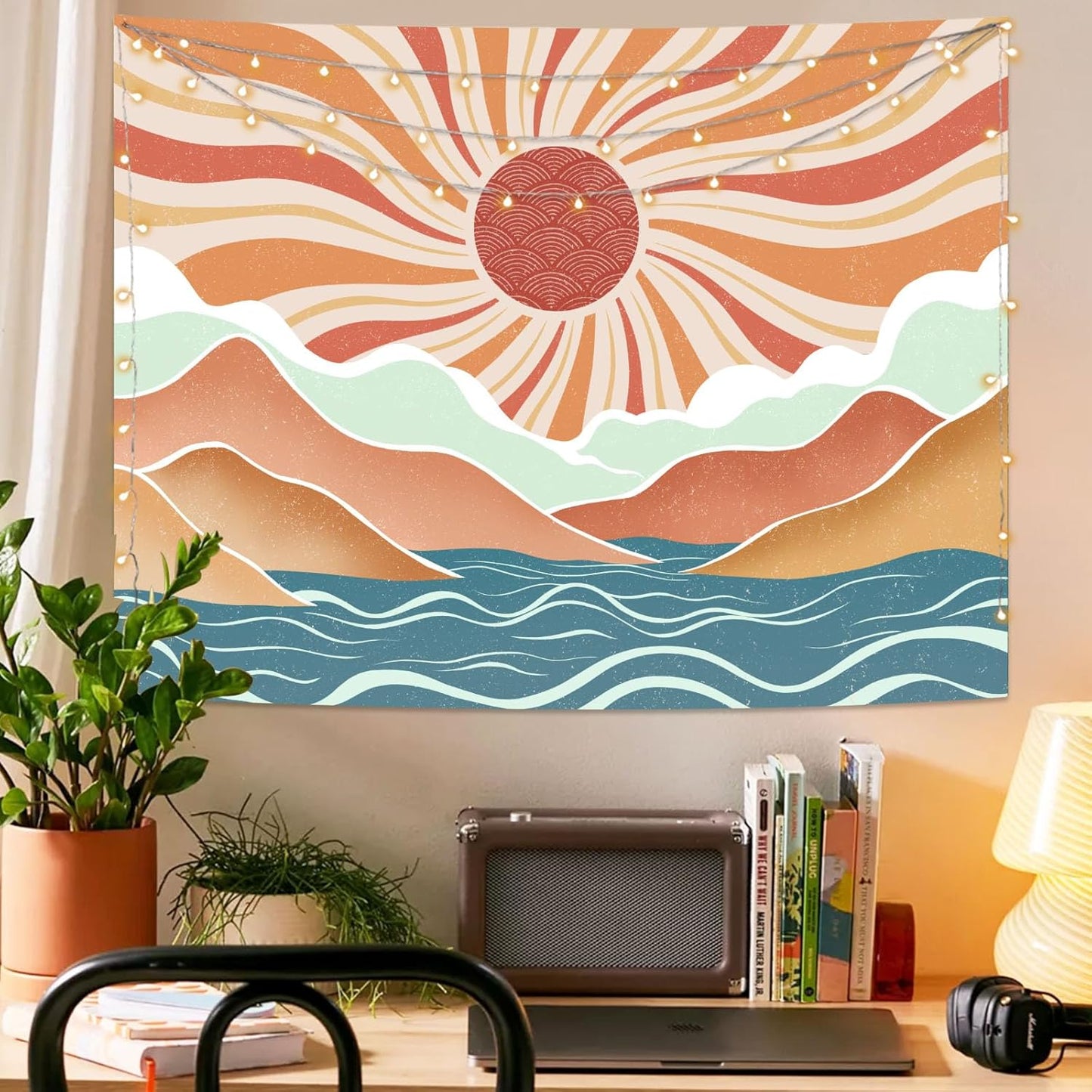Lunerfex Boho Sun Tapestry Sunset Wall Tapestry, Mountain Tapestries for Bedroom 80s Tapestries