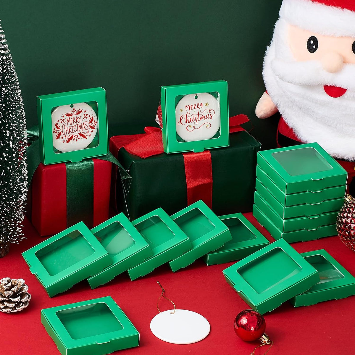 25 Pcs Sublimation Ornament Blanks Box 3.6"x3.6"x0.7" Christmas Ornaments Holder Ceramic Discs