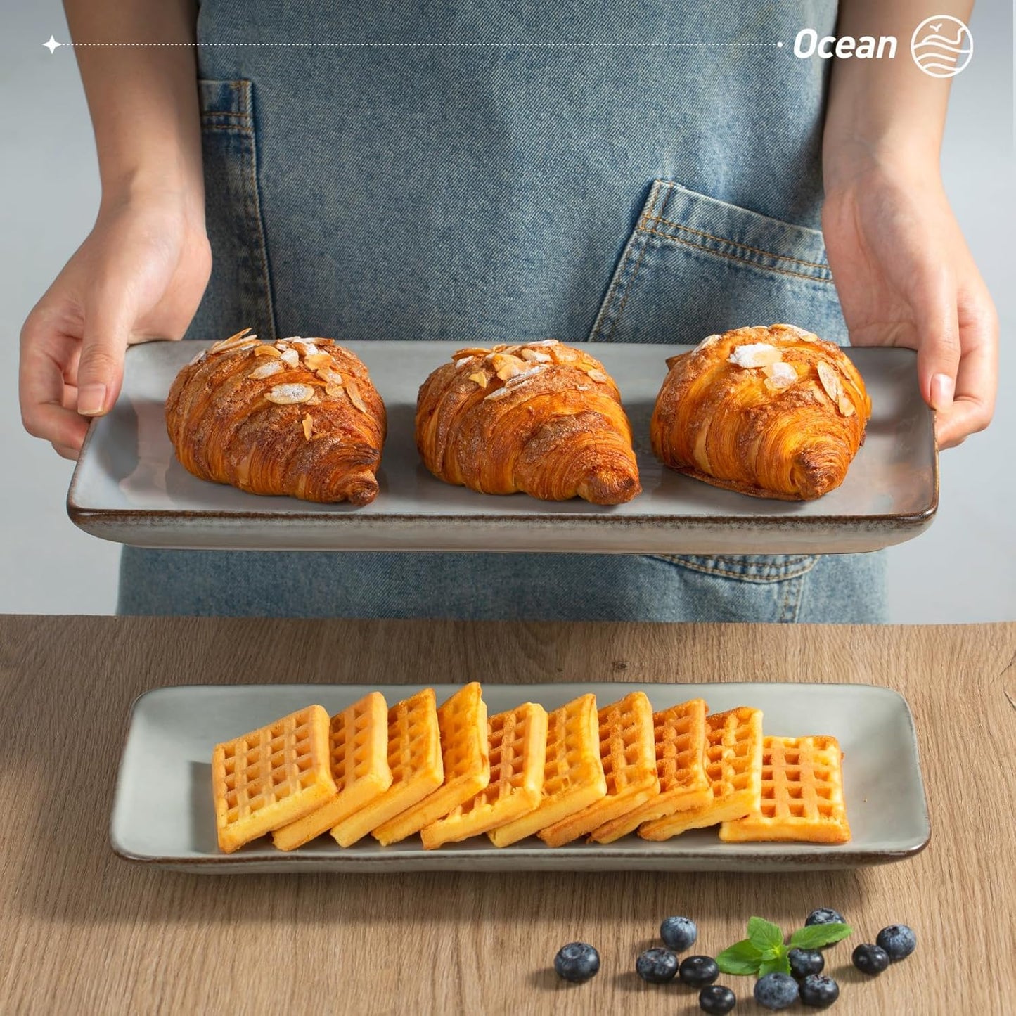 famiware Serving Platter, Rectangular 15.67/14.1/12.6inch Serving Dishes for Entertaining, Reactive