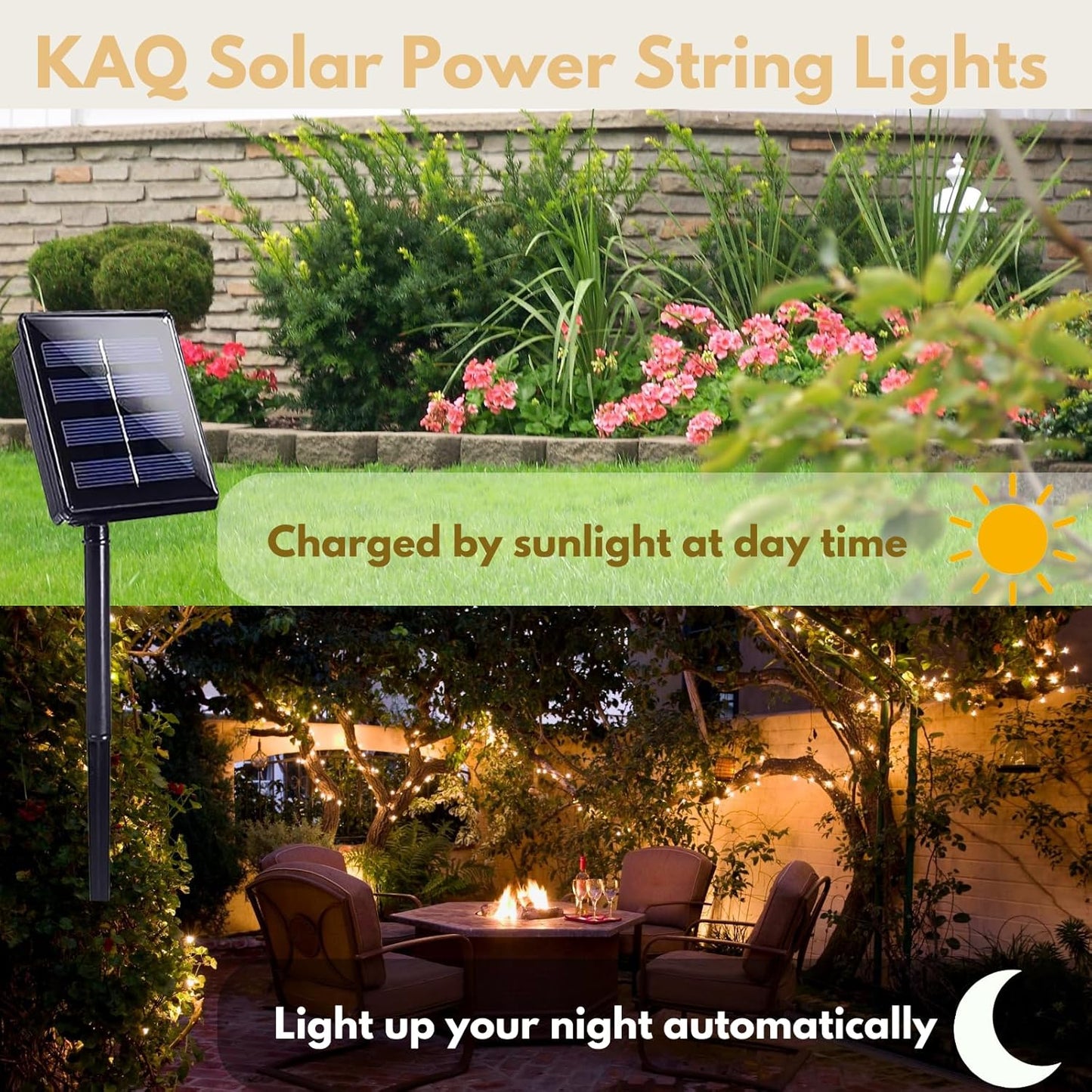 Solar String Lights Outdoor Waterproof 2PK 200LED 66FT Twinkle Lights Auto On/Off Solar Powered LED