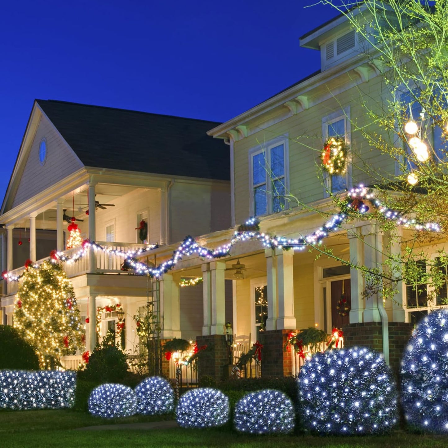 WBao Solar Christmas Lights Outdoor 360LED 11.5ft x 6.9ft Christmas Bushes Lights with Remote, 8