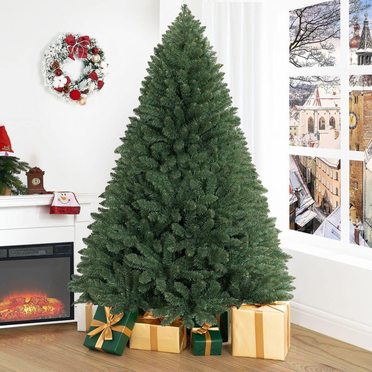 Prague 6.5ft Prelit Artificial Christmas Tree with Foot Pedal, 1197 Branch Tips, 450 Warm Lights