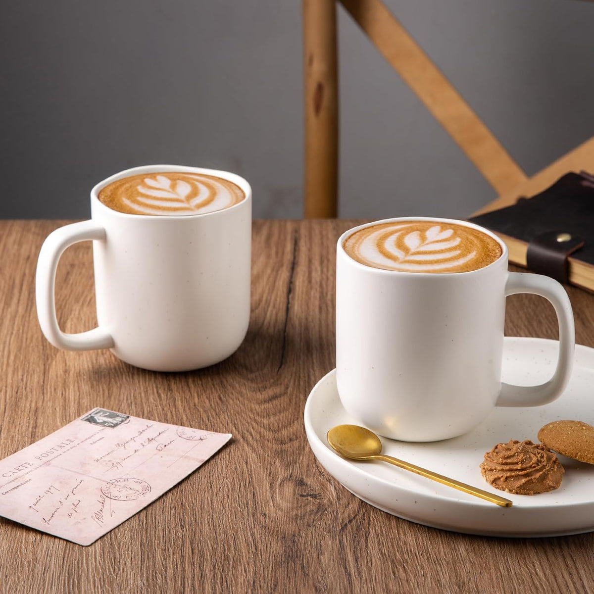 AmorArc 14oz Coffee Mugs Set of 6, Speckled Ceramic Coffee Mugs with Large Handle & Wavy Rim for