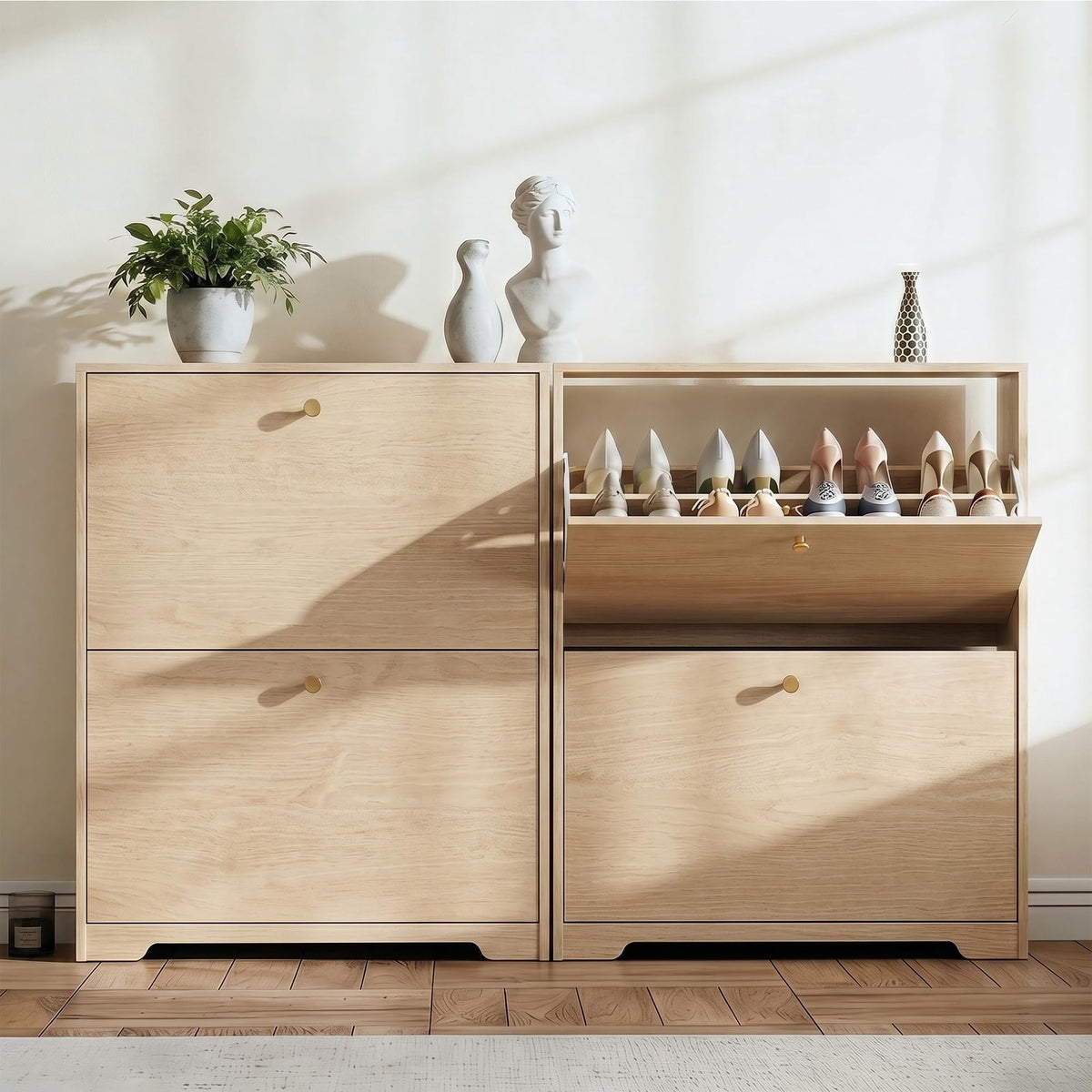 Nicetree Shoe Cabinet with 2 Flip Drawers, Narrow Shoe Organizer Cabinet, Freestanding Shoe Rack