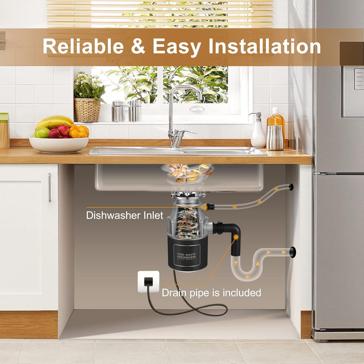 Trifecte Garbage Disposals with Power Cord, Coutinuous Feed Food Waste Disposal with Sound