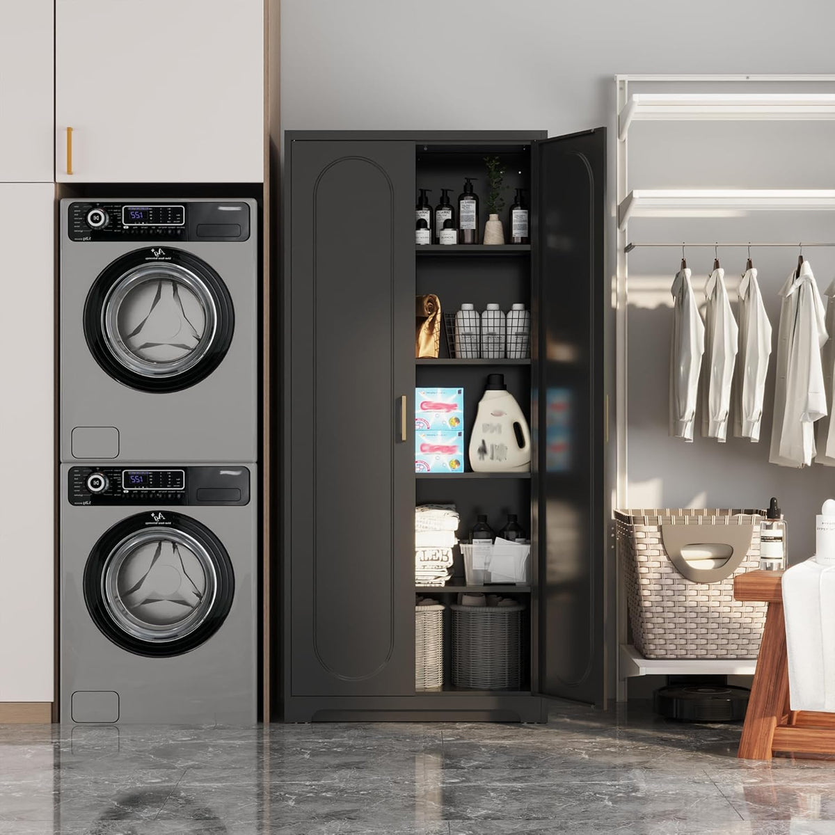 Metal Tall Black Cabinet, 71' Pantry Cabinet with Doors and 4 Adjustable Shelves, for Pantry