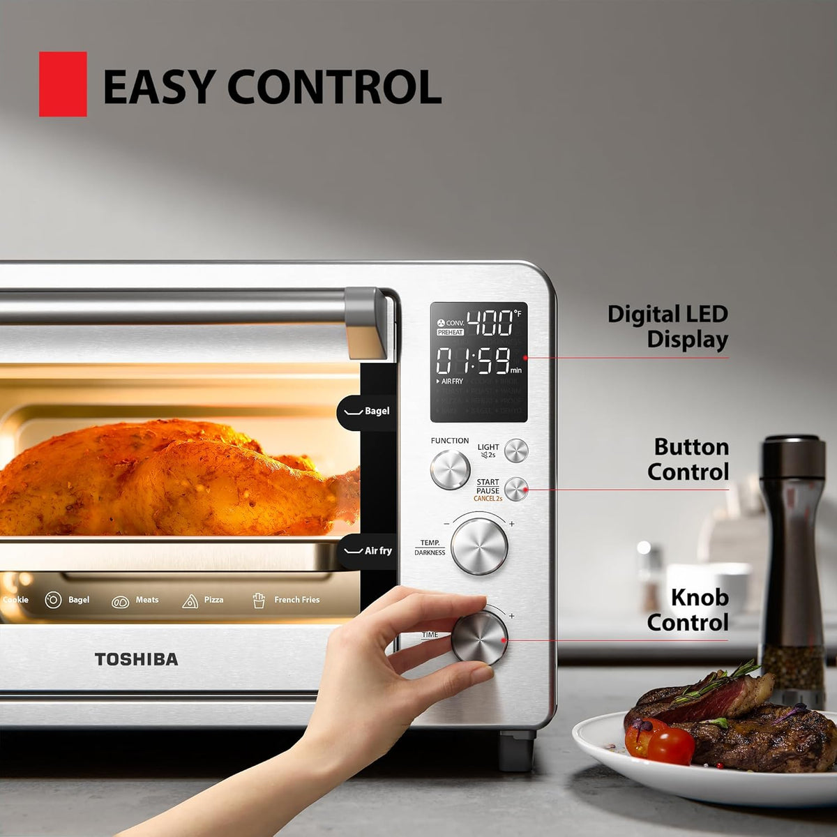 TOSHIBA ChefFry Air Fryer Toaster Oven Combo, 26.4 QT Large Capacity, 12-in-1 Countertop Toaster