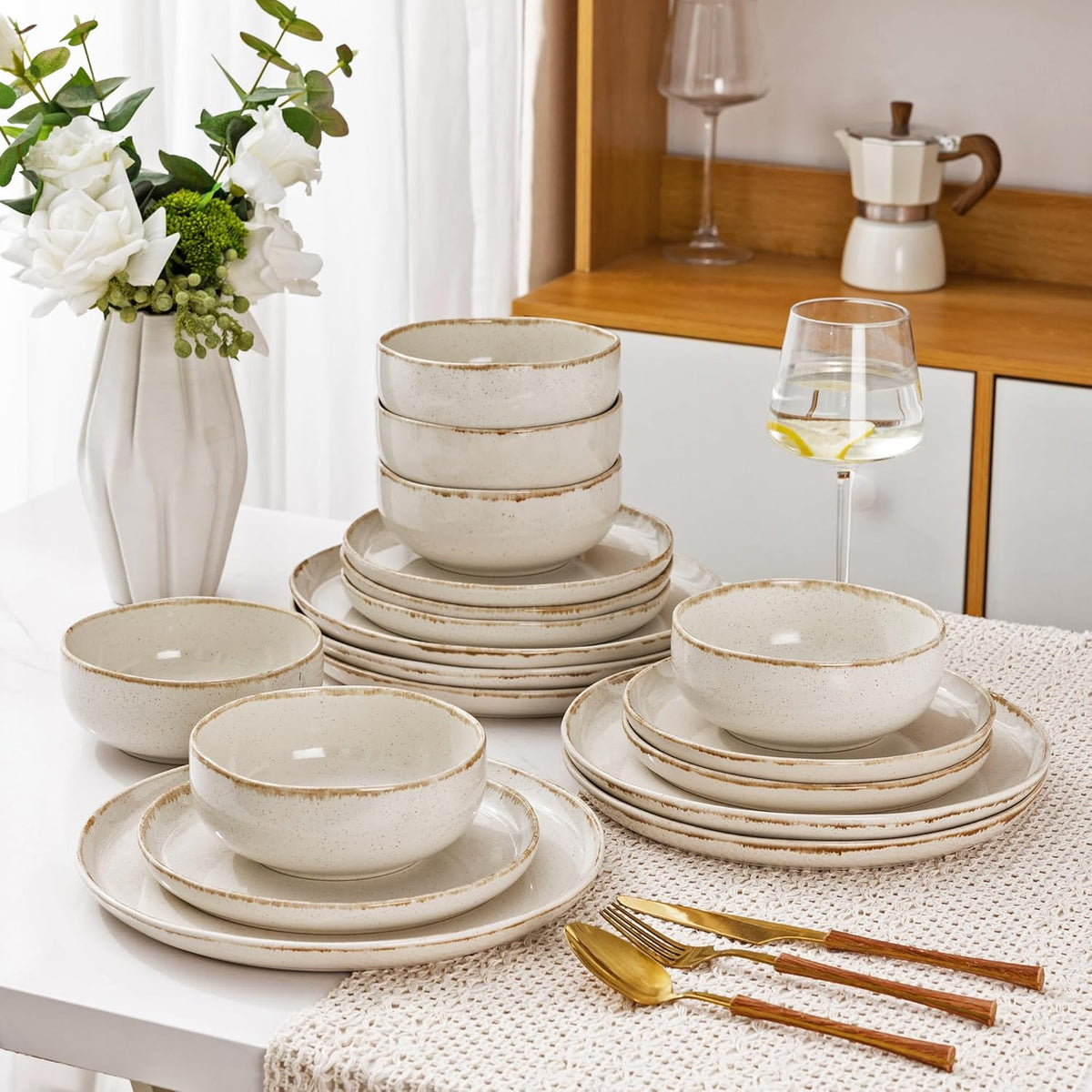 AmorArc Ceramic Dinnerware Sets, Wavy Rim Stoneware Plates and Bowls Sets, Highly Scratch Resistant