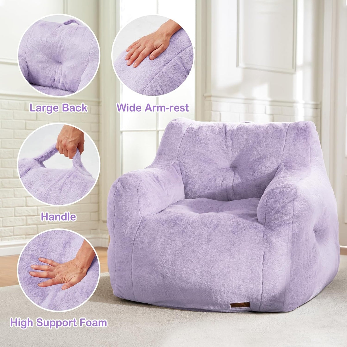 Hobestluk Bean Bag Chair for Adult Small Bean Bag Chairs with Arms Furry Beanbag Chair with Foam
