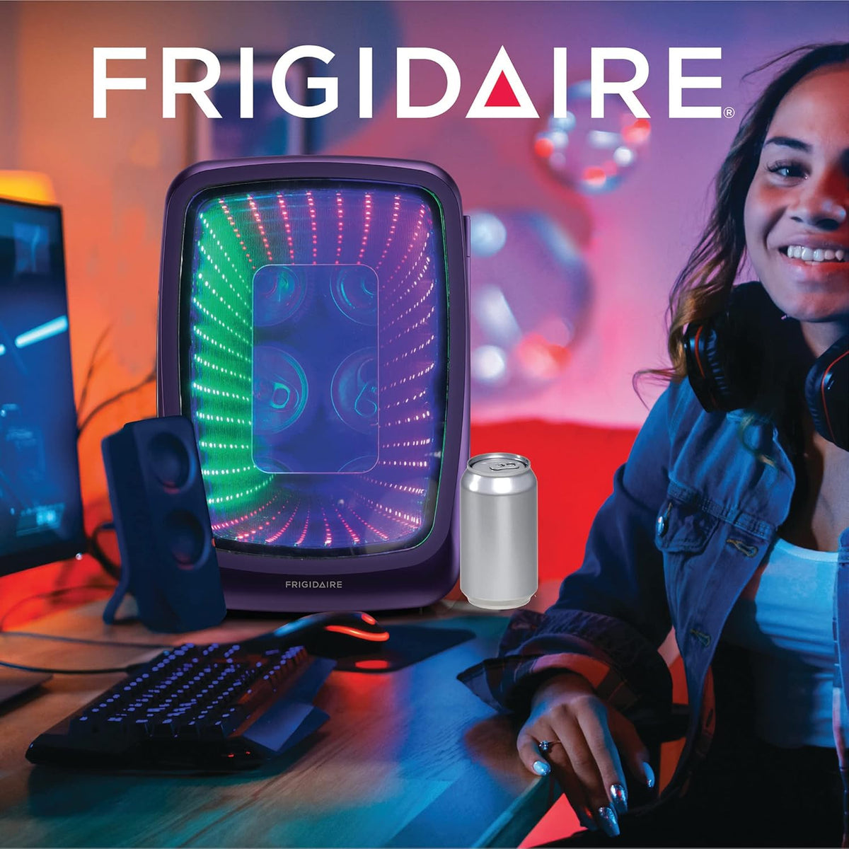 Frigidaire EFMIS179 Gaming Light Up Mini Beverage Refrigerator, Purplehaze