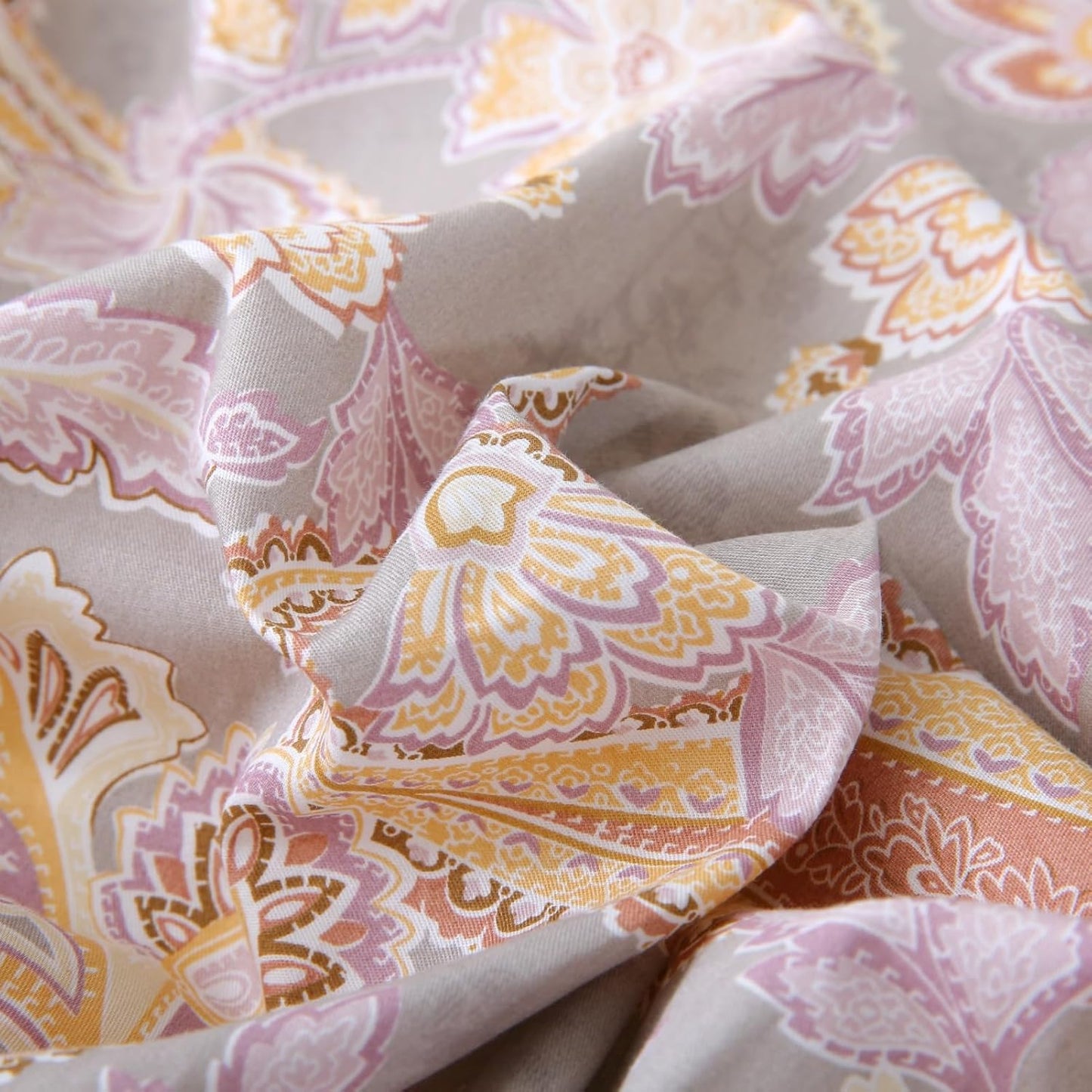 ABREEZE Paisley Bedding Sets 3Pcs Brushed Cotton Duvet Cover Set Queen Size Rustic Damask Gold