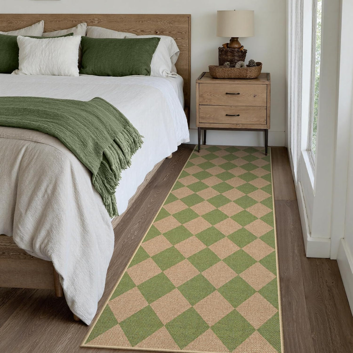 Lahome Checkered Green Runner Rug, 2x8 Carpet Runners for Hallway 8ft Non Slip Entryway Rug