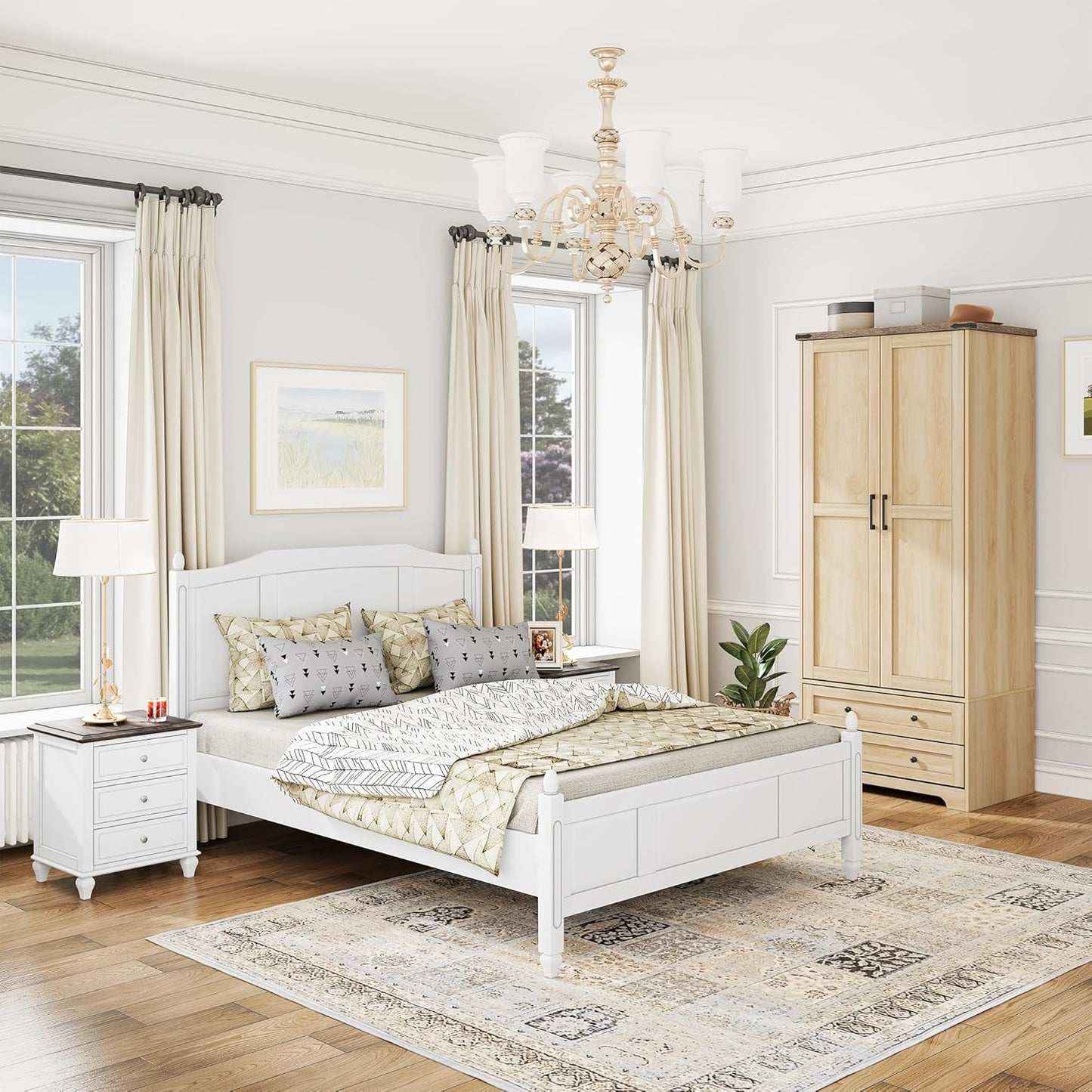 Brafab Wooden Armoire Wardrobe Closet with 2 Modern Doors, 71" Tall Freestanding Closet Wardrobe