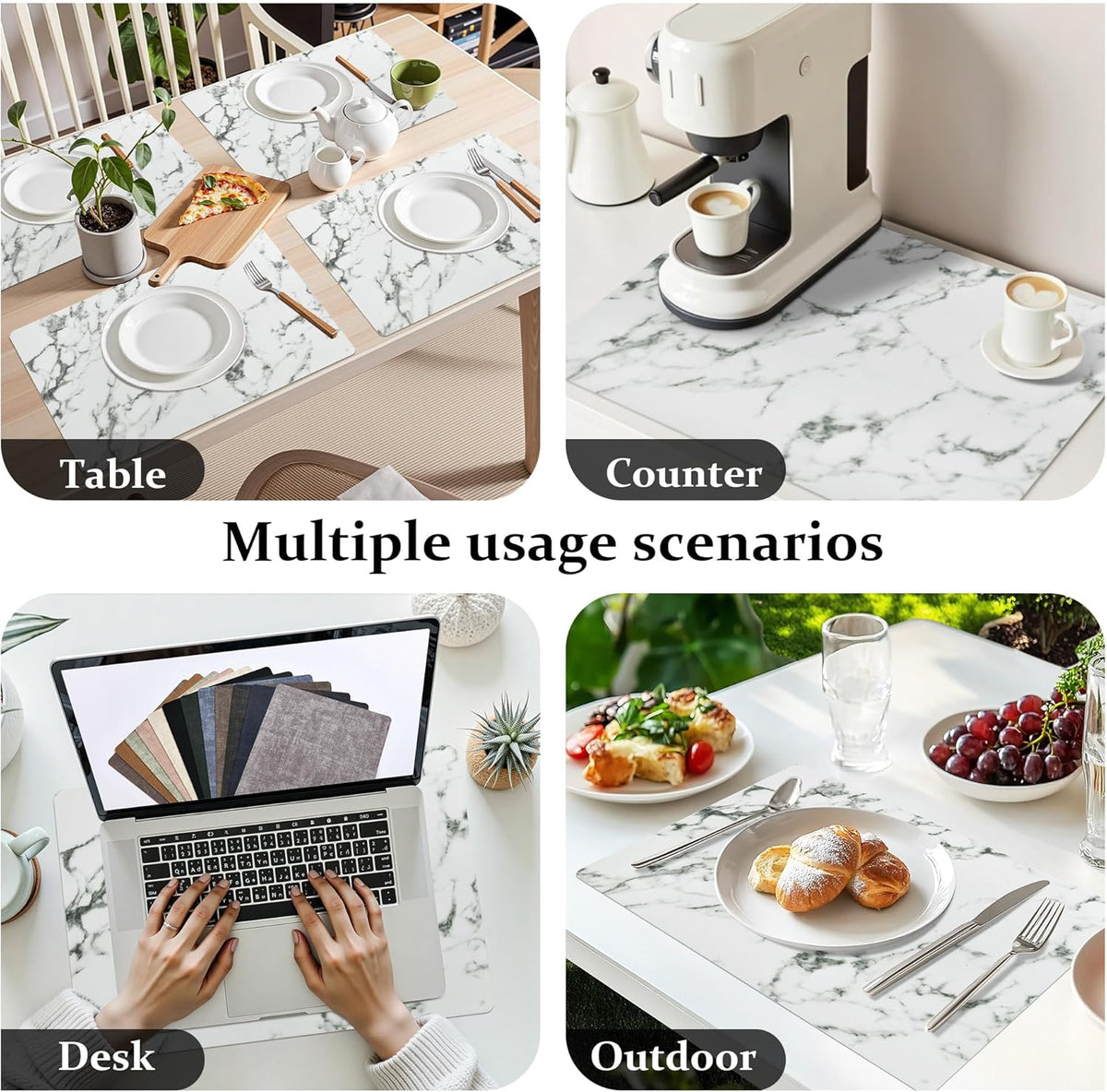FROMHEART Faux Leather Placemats Set of 6–Waterproof,Heat/Oil Stain-Resistant PU Table