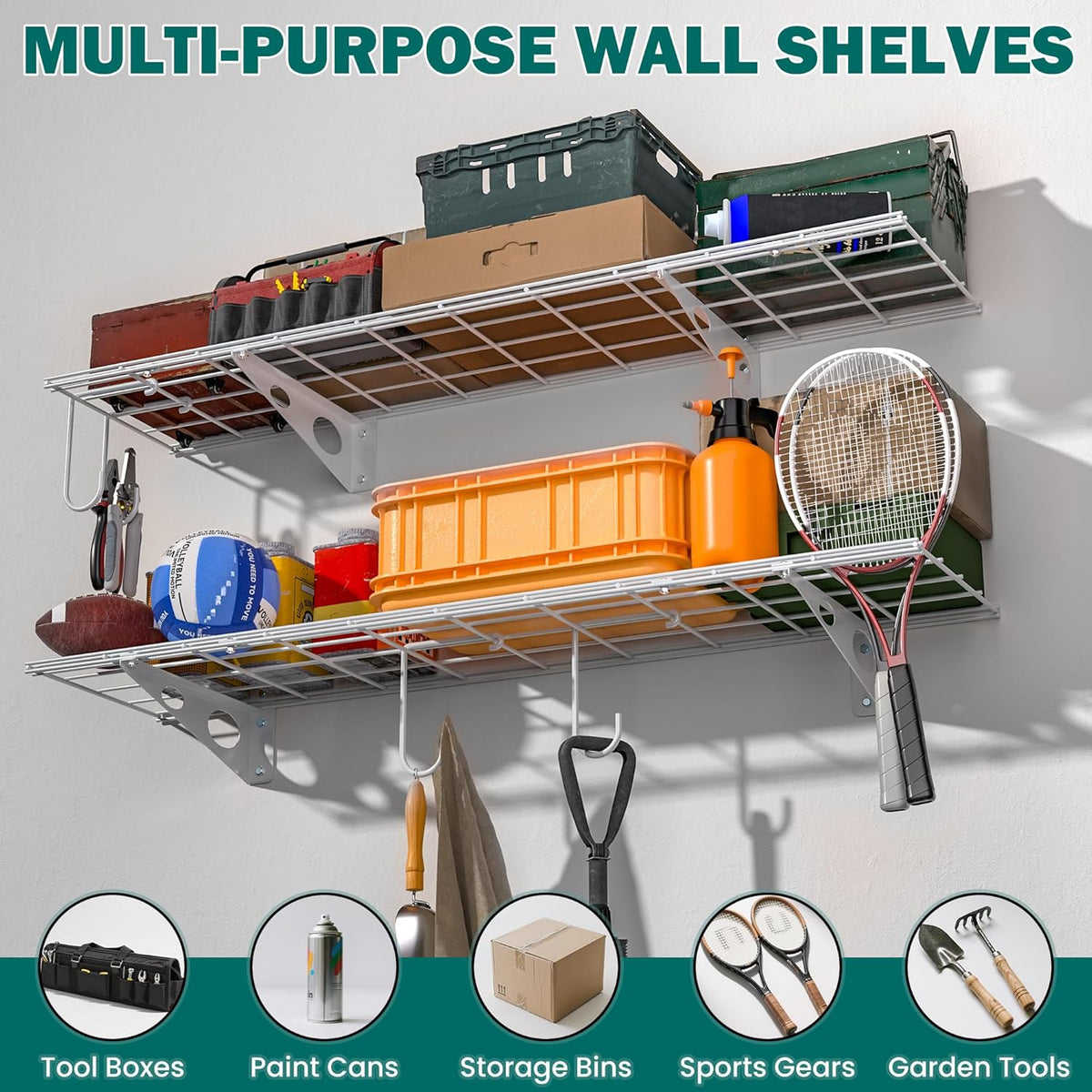 EVERHANGER Garage Wall Shelves, 12 X 48 Inch Wall Mounted Storage Shelves, Heavy Duty Metal
