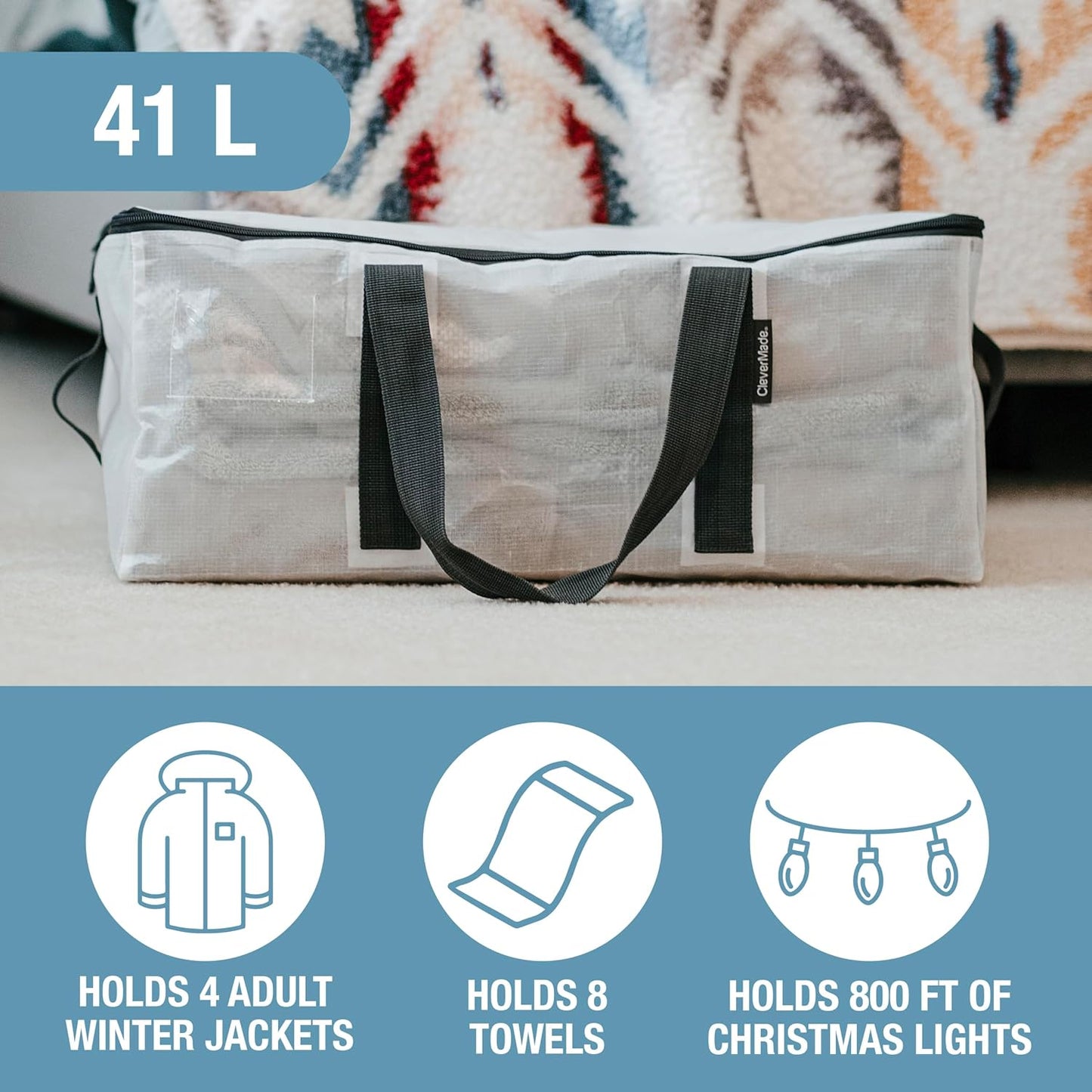 CleverMade Under Bed Storage Bag - Collapsible Storage for Shoes and Clothes Easy Use - Heavy Duty