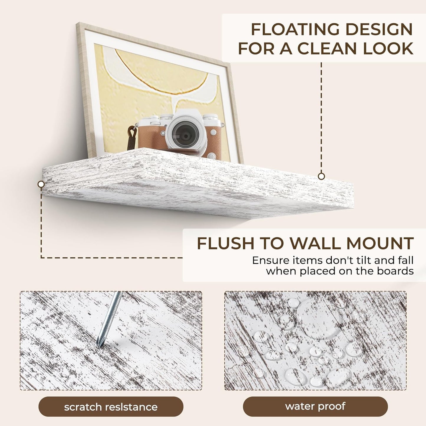 RICHFOCUS 16Inch Floating Shelves for Wall 2 Pack Shelves for Bedroom|Kitchen|Bathroom Wall Mounted