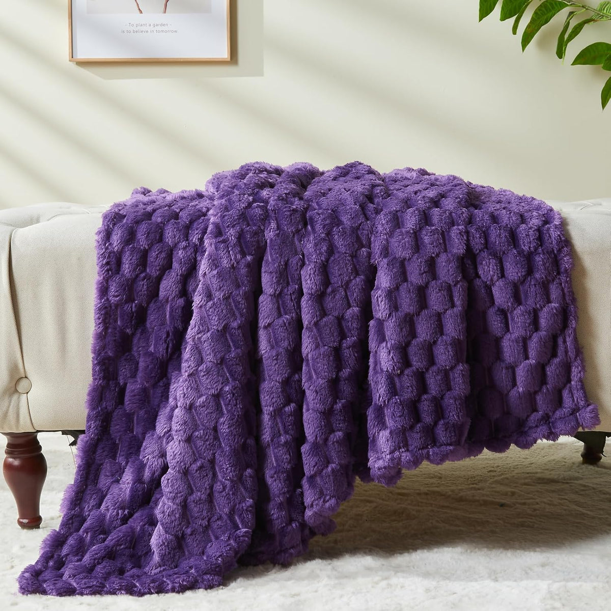 NEWCOSPLAY Super Soft Throw Blanket Purple Premium Silky Flannel Fleece 3D Clouds Stylish Jacquard
