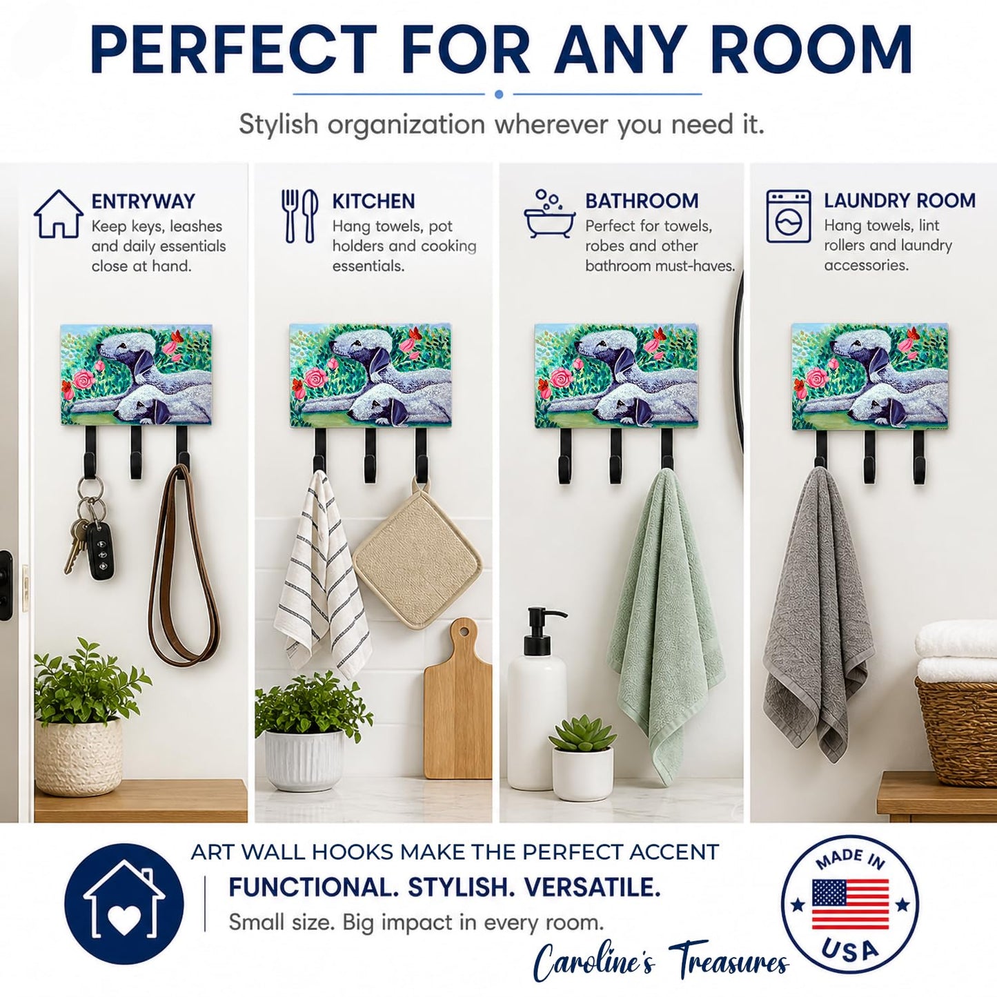 Caroline's Treasures 7512TH68 Bedlington Terrier Leash or Key Holder, Wall Hooks, Key Hooks Holder