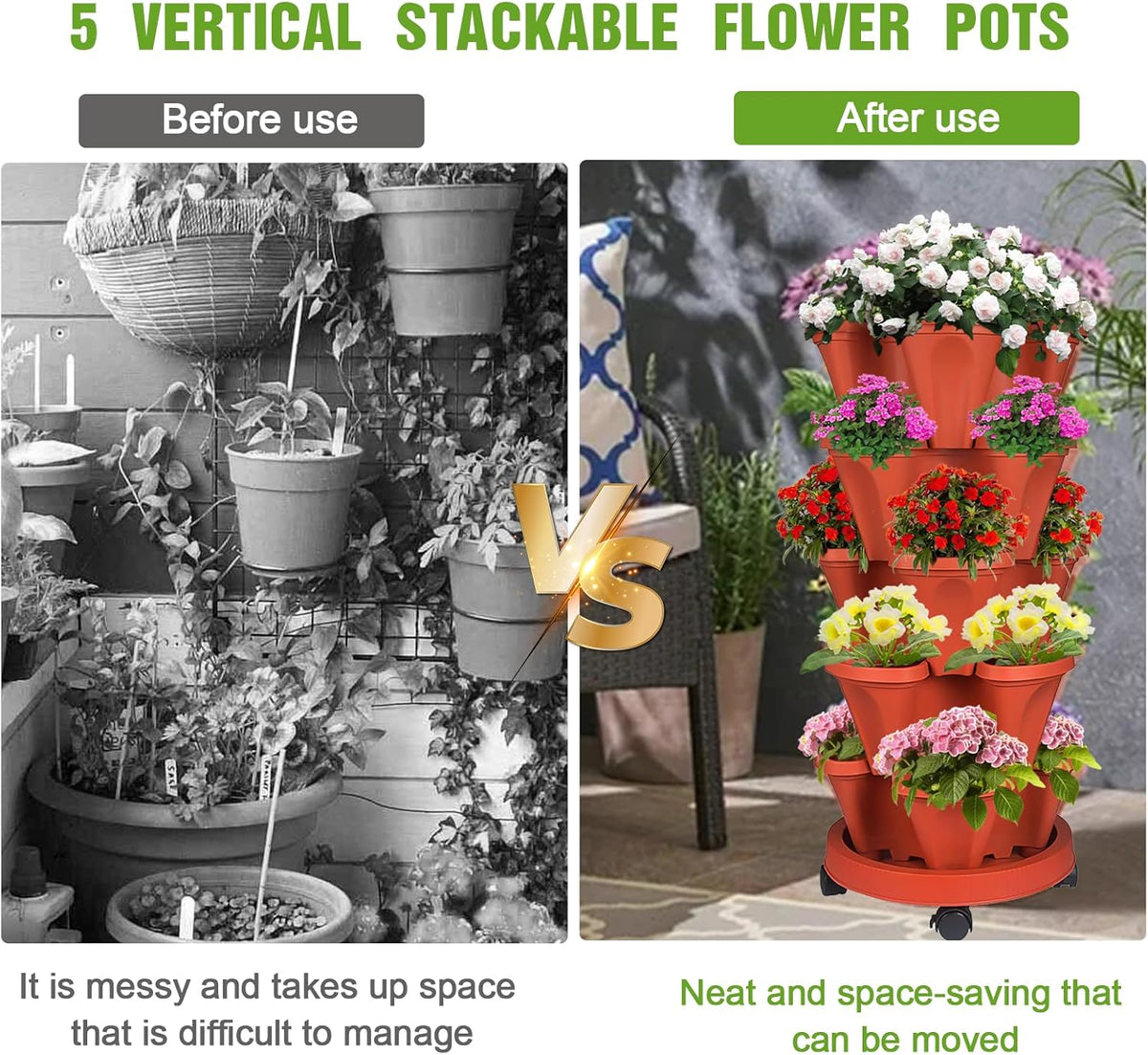 Vertical Strawberry Planter 5 Tier Stackable Tower Herb Planters Stacking Outdoor Garden Planters
