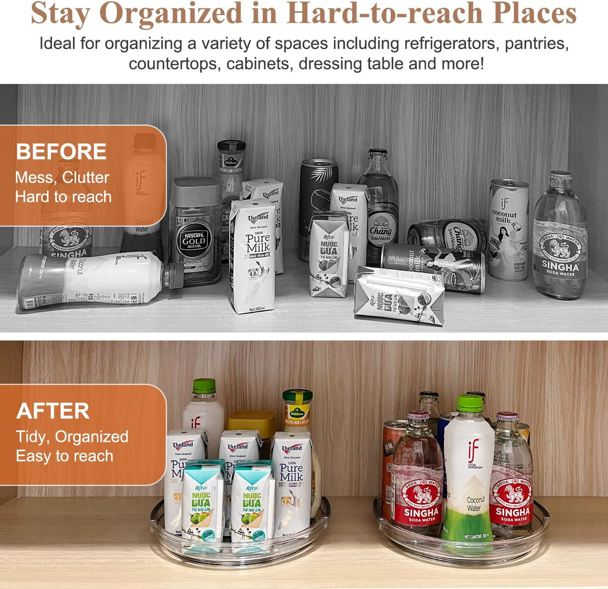 Clear Lazy Susan Organizer Turntable for Cabinet Table Top, 9.25 Inch 4 Pack 360 Rotating Spinning