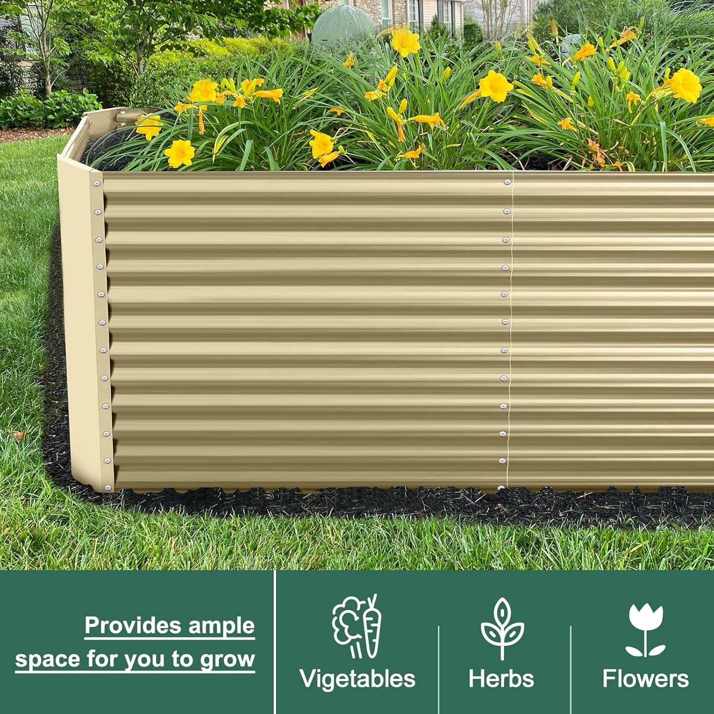 Land Guard 6x3x3ft Rectangular Galvanized Raised Garden Beds, Large-Capacity Metal Planter Box