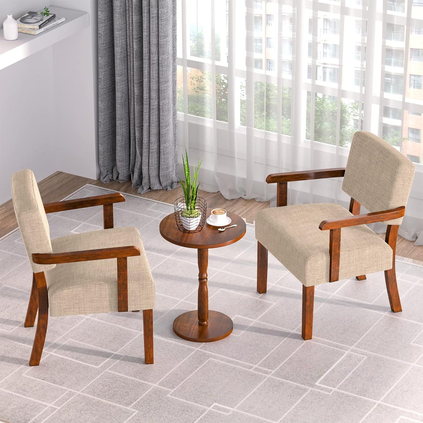 Accent Chair Set of 2 with Table, Living Room Chairs with Soft Seat and Armrests for Living Room