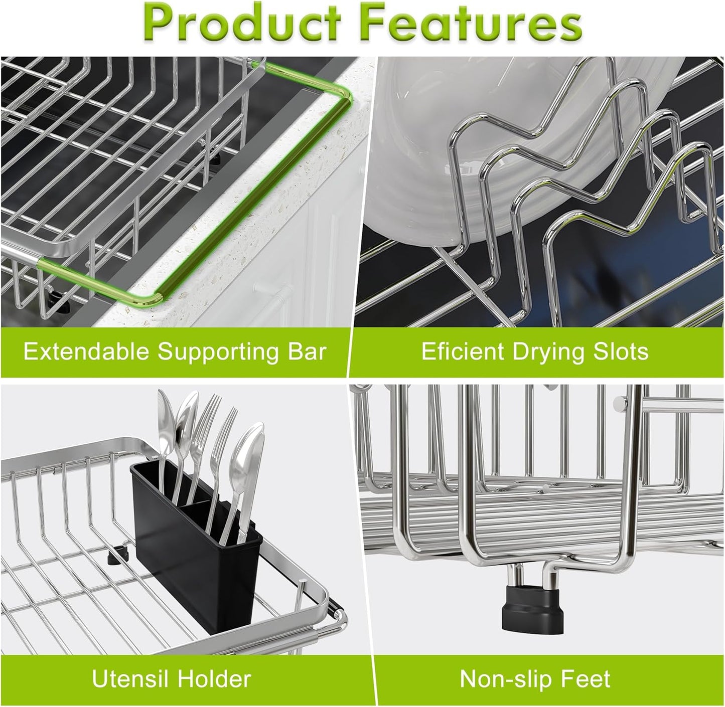 Dish Drying Rack in Sink, Expandable Stainless Steel Dish Drainer for Kitchen Sink, Dish Strainer