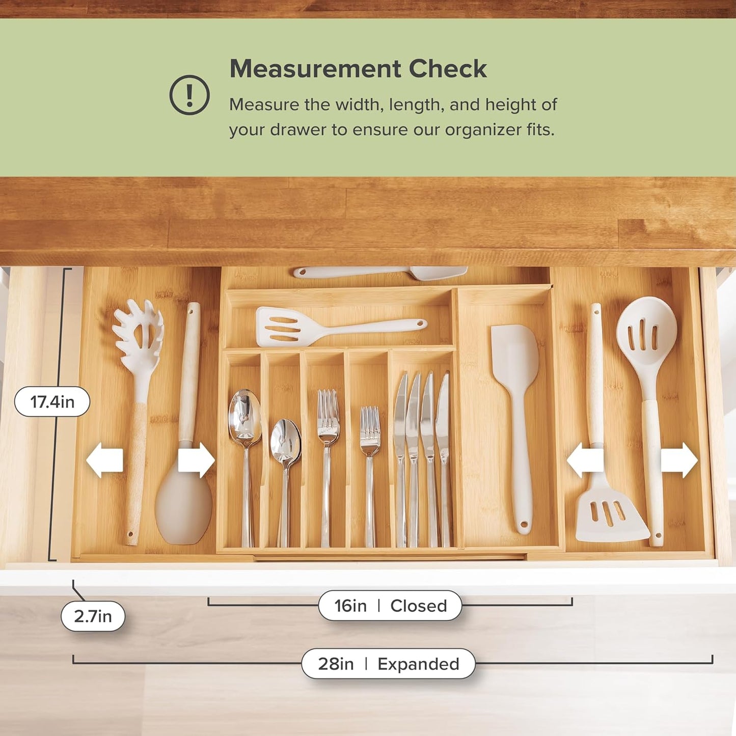 Premium Silverware, Flatware and Utensil Organizer for Kitchen Drawers, Food-Safe Contract Grade