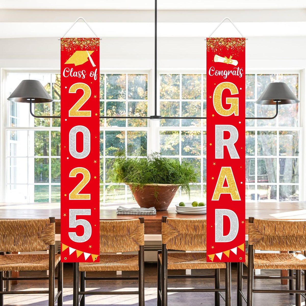 Graduation Decorations 2025 GRAD Banner Red Porch Door Sign Welcome Banner For Indoor Outdoor Wall