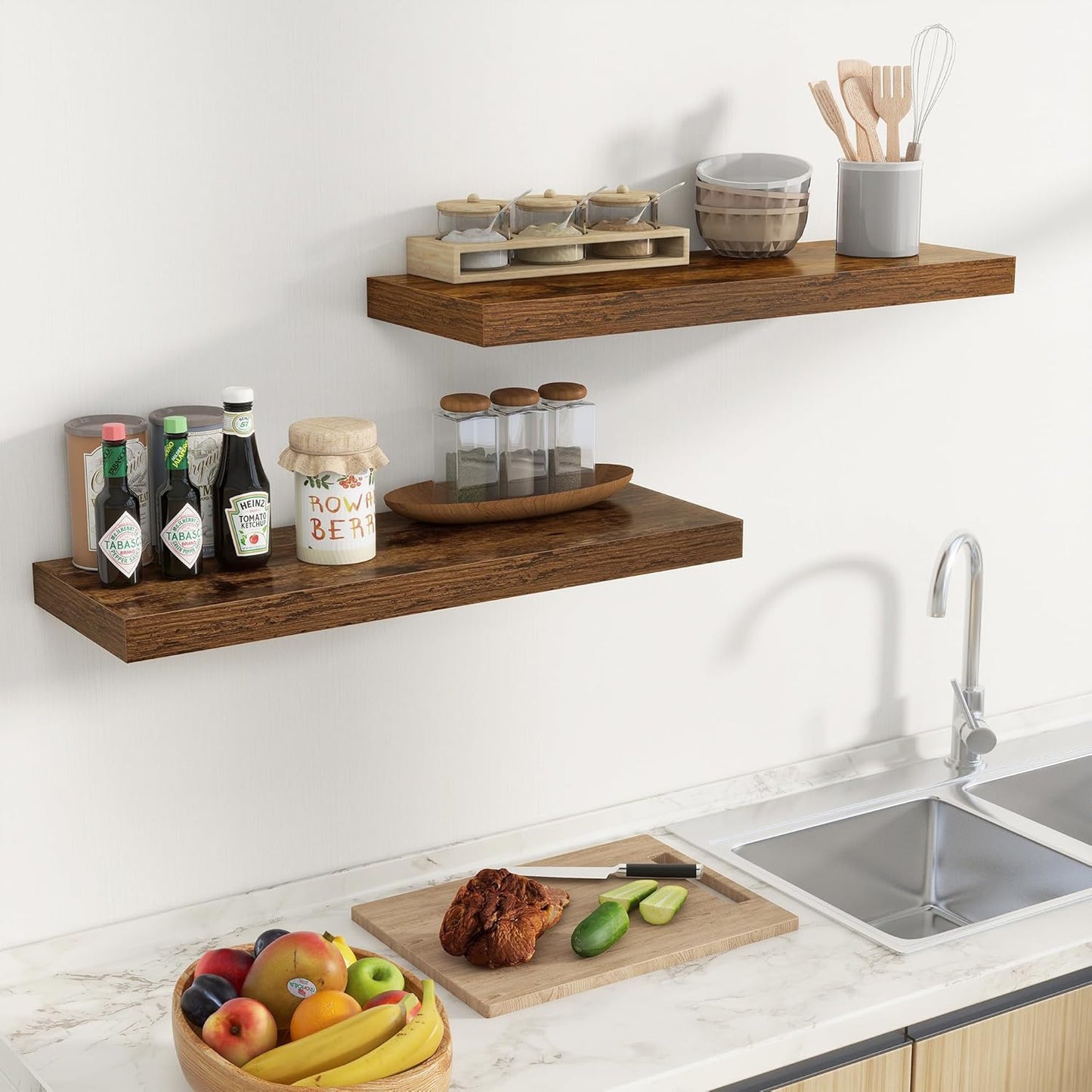 Fun Memories Floating Shelves for Wall, 32 Inch Long Floating Shelves Set of 2, 32 x 10 Wooden