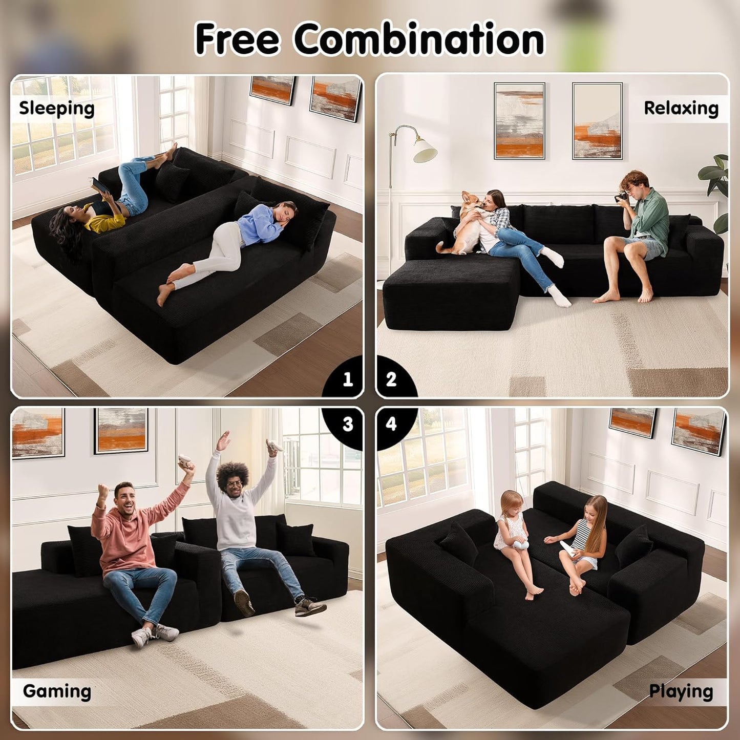 ovios 104" Cloud Sectional Couch with L-Shape Chaise,Modern Modular Sofa with Deep Seat