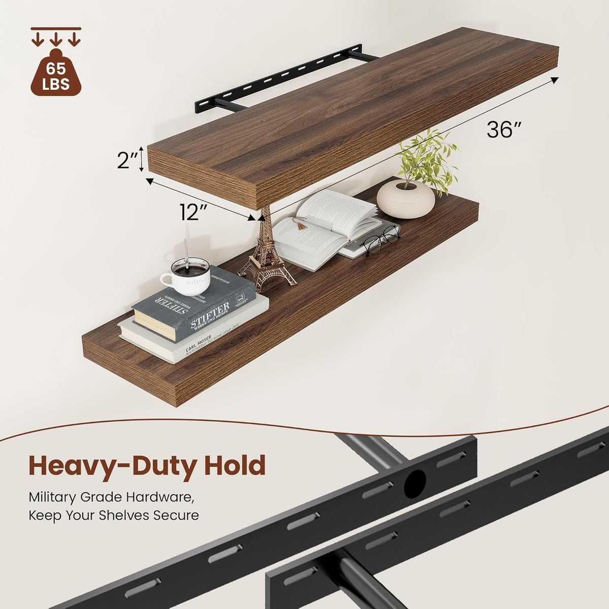 Wide Floating Shelves for Wall 12 Inch Deep, 36" X 12" X 2" Floating Shelf, 2 Inch Thick Shelf for